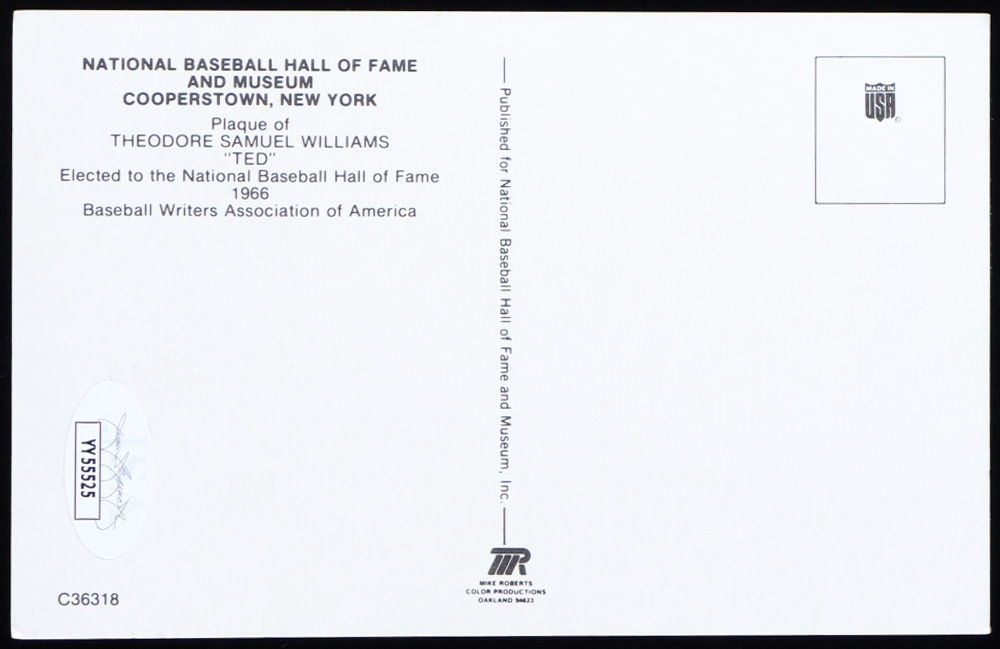 Ted Williams Signed Hall of Fame Plaque Postcard (JSA) at PristineAuction.com Ted Williams Signed Hall of Fame Plaque Postcard (JSA) at PristineAuction.com