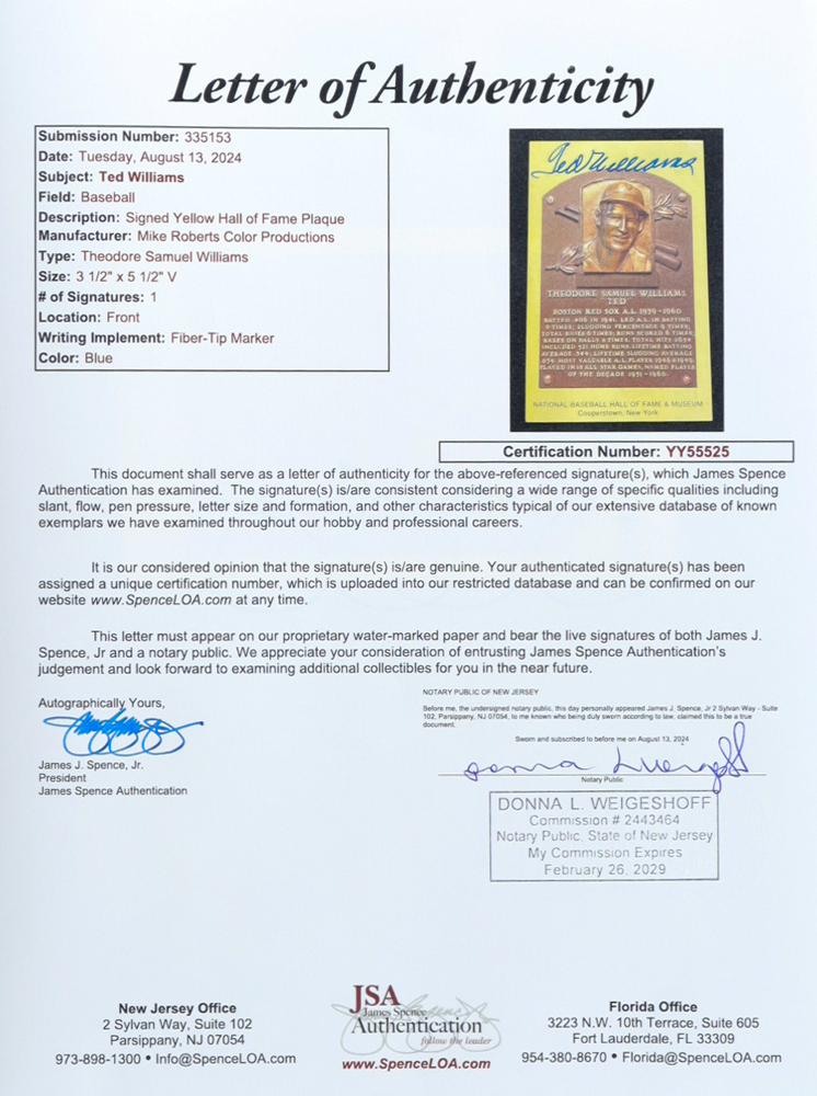 Ted Williams Signed Hall of Fame Plaque Postcard (JSA) at PristineAuction.com Ted Williams Signed Hall of Fame Plaque Postcard (JSA) at PristineAuction.com