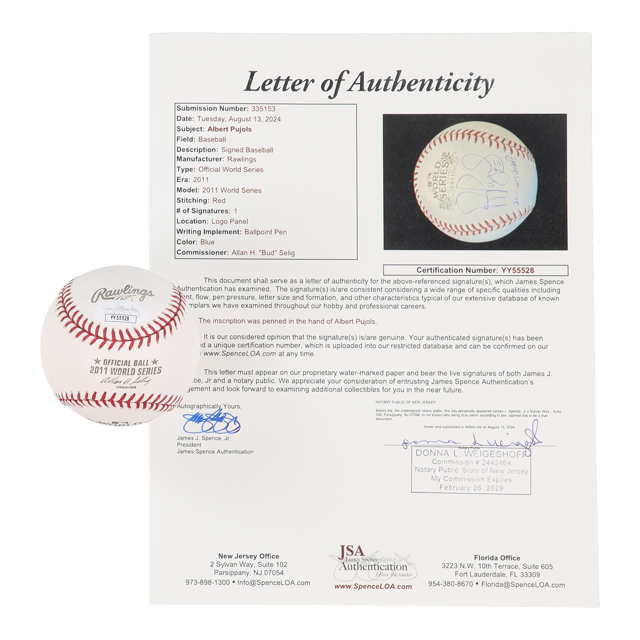 Albert Pujols Signed 2011 World Series Baseball Inscribed "2011 WS Champs" (JSA) at PristineAuction.com Albert Pujols Signed 2011 World Series Baseball Inscribed "2011 WS Champs" (JSA) at PristineAuction.com