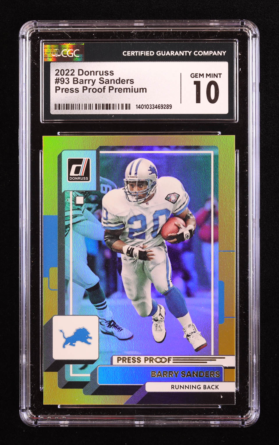 Barry Sanders 2022 Donruss Press Proof Premium #93 (CGC 10) at PristineAuction.com Barry Sanders 2022 Donruss Press Proof Premium #93 (CGC 10) at PristineAuction.com