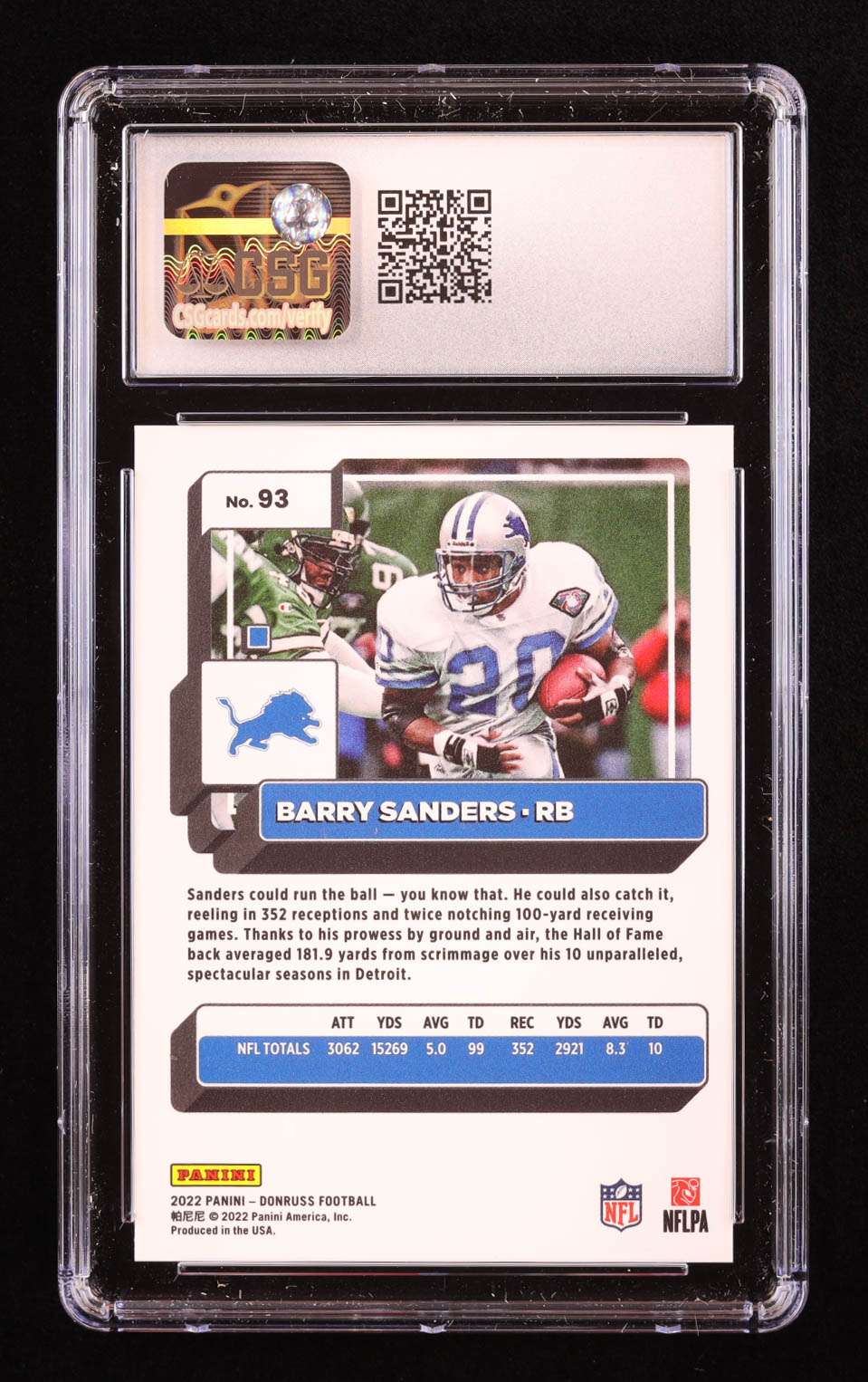 Barry Sanders 2022 Donruss Press Proof Premium #93 (CGC 10) at PristineAuction.com Barry Sanders 2022 Donruss Press Proof Premium #93 (CGC 10) at PristineAuction.com