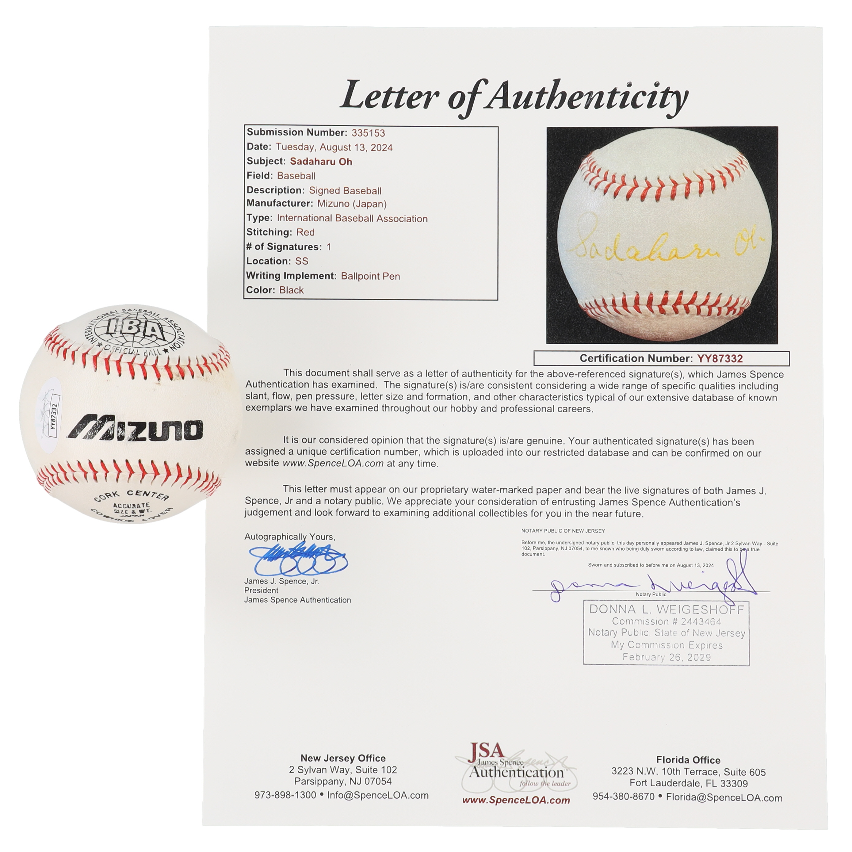 Sadaharu Oh Signed Mizuno IBA Baseball (JSA) at PristineAuction.com Sadaharu Oh Signed Mizuno IBA Baseball (JSA) at PristineAuction.com