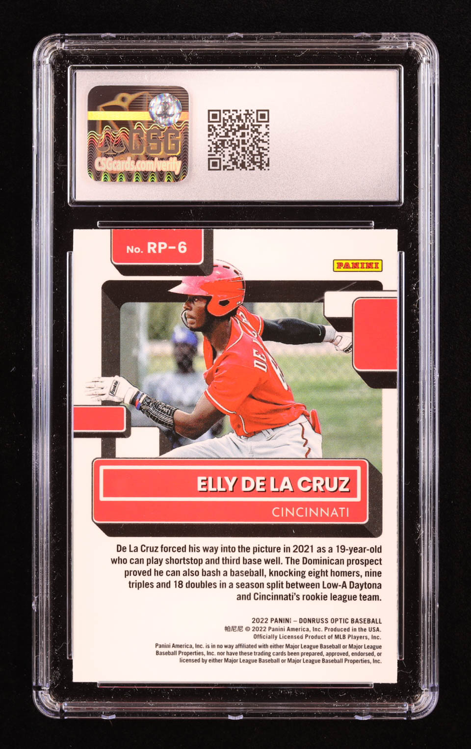 Elly De La Cruz 2022 Donruss Optic Rated Prospects #6 RC (CGC 9.5) at PristineAuction.com Elly De La Cruz 2022 Donruss Optic Rated Prospects #6 RC (CGC 9.5) at PristineAuction.com