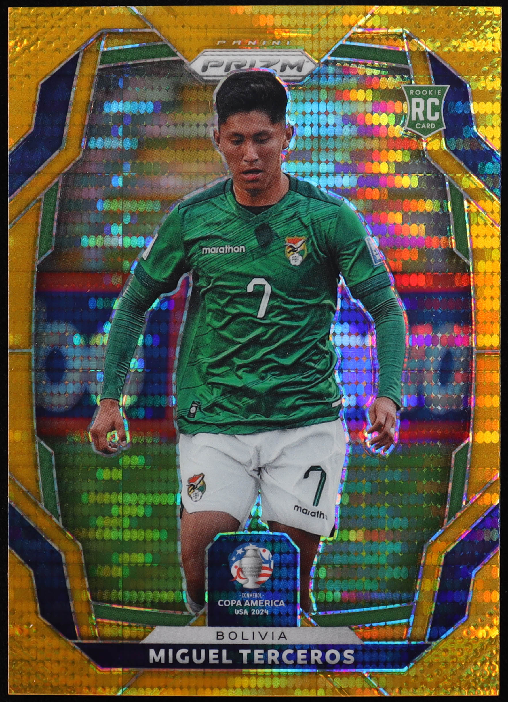 Miguel Terceros 2024 Panini Prizm Copa America Pulsar Gold #18 #09/10 RC at PristineAuction.com Miguel Terceros 2024 Panini Prizm Copa America Pulsar Gold #18 #09/10 RC at PristineAuction.com
