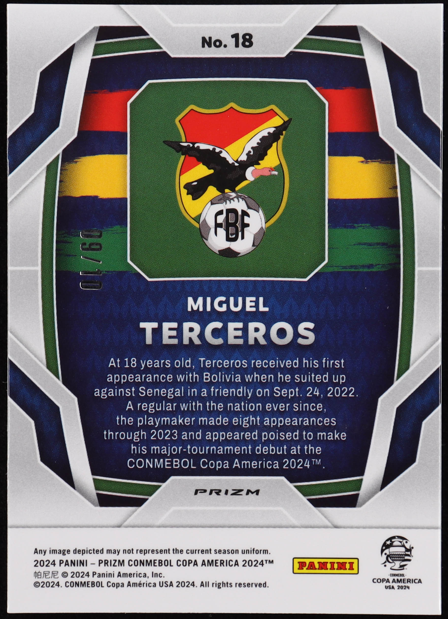 Miguel Terceros 2024 Panini Prizm Copa America Pulsar Gold #18 #09/10 RC at PristineAuction.com Miguel Terceros 2024 Panini Prizm Copa America Pulsar Gold #18 #09/10 RC at PristineAuction.com