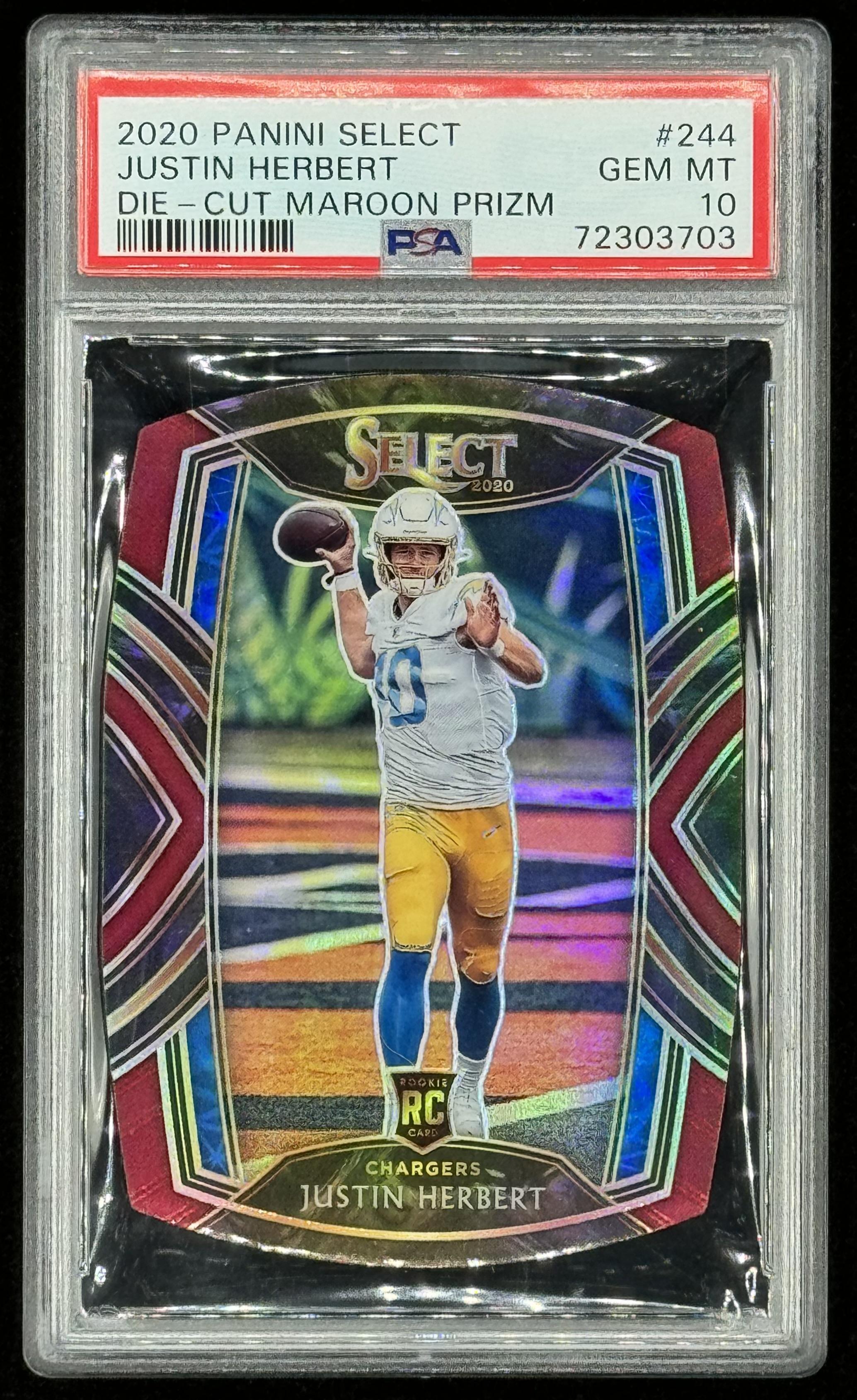 Justin Herbert 2020 Select Prizm Maroon Die Cut #244 RC (PSA 10) at PristineAuction.com Justin Herbert 2020 Select Prizm Maroon Die Cut #244 RC (PSA 10) at PristineAuction.com