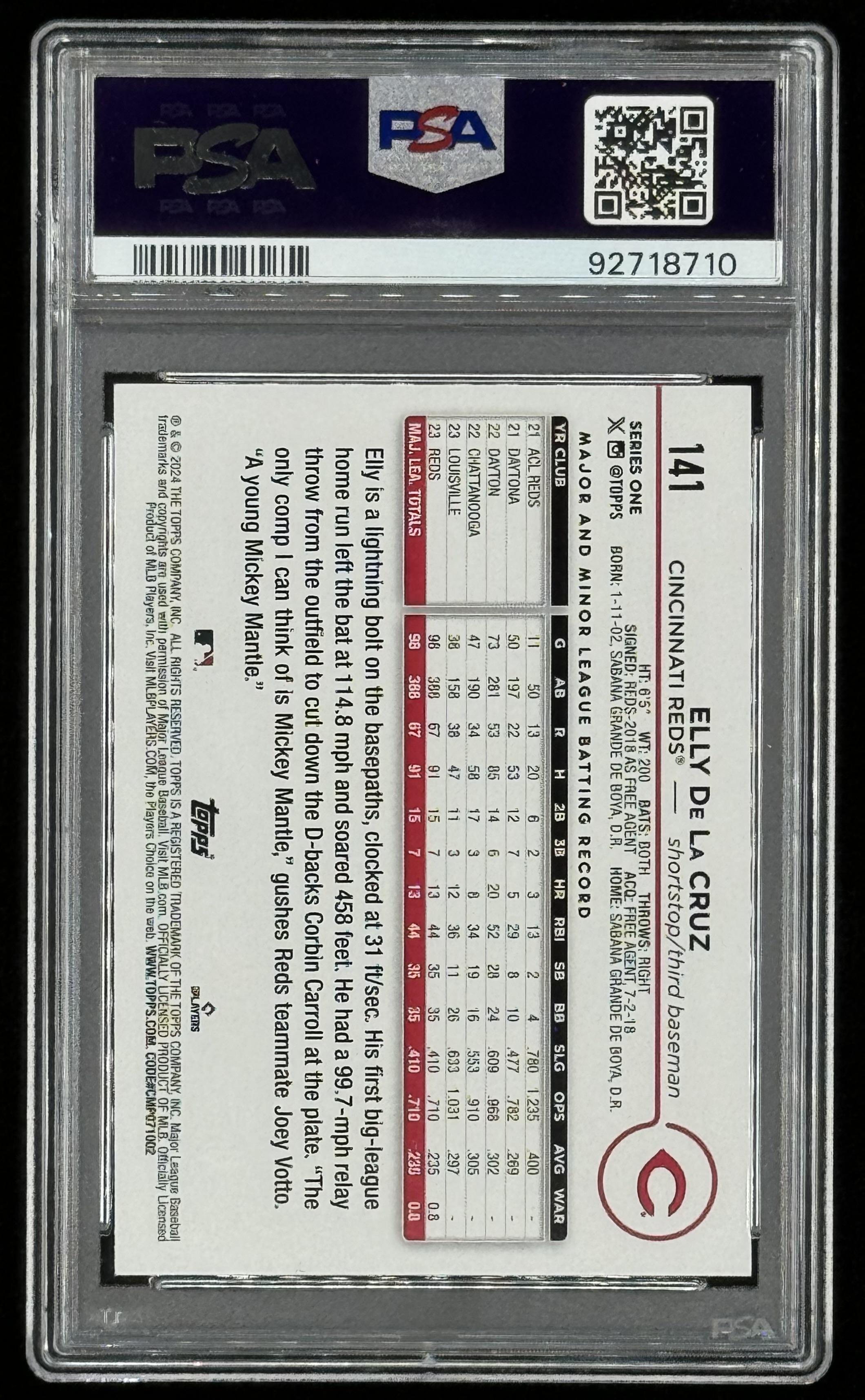 Elly De La Cruz 2024 Topps #141 RC (PSA 10) at PristineAuction.com Elly De La Cruz 2024 Topps #141 RC (PSA 10) at PristineAuction.com