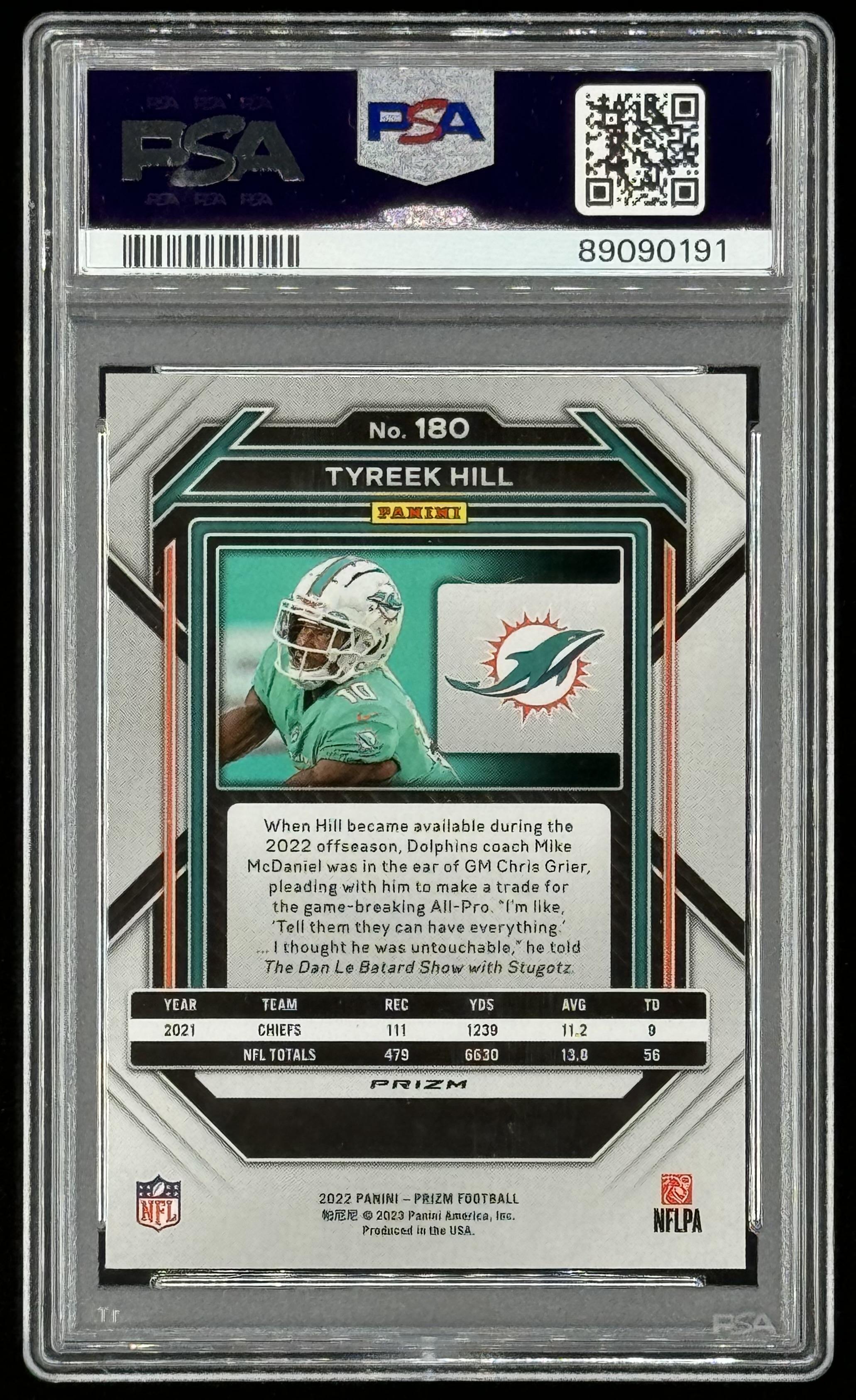 Tyreek Hill 2022 Panini Prizm Prizms Green Ice #180 (PSA 10) at PristineAuction.com Tyreek Hill 2022 Panini Prizm Prizms Green Ice #180 (PSA 10) at PristineAuction.com