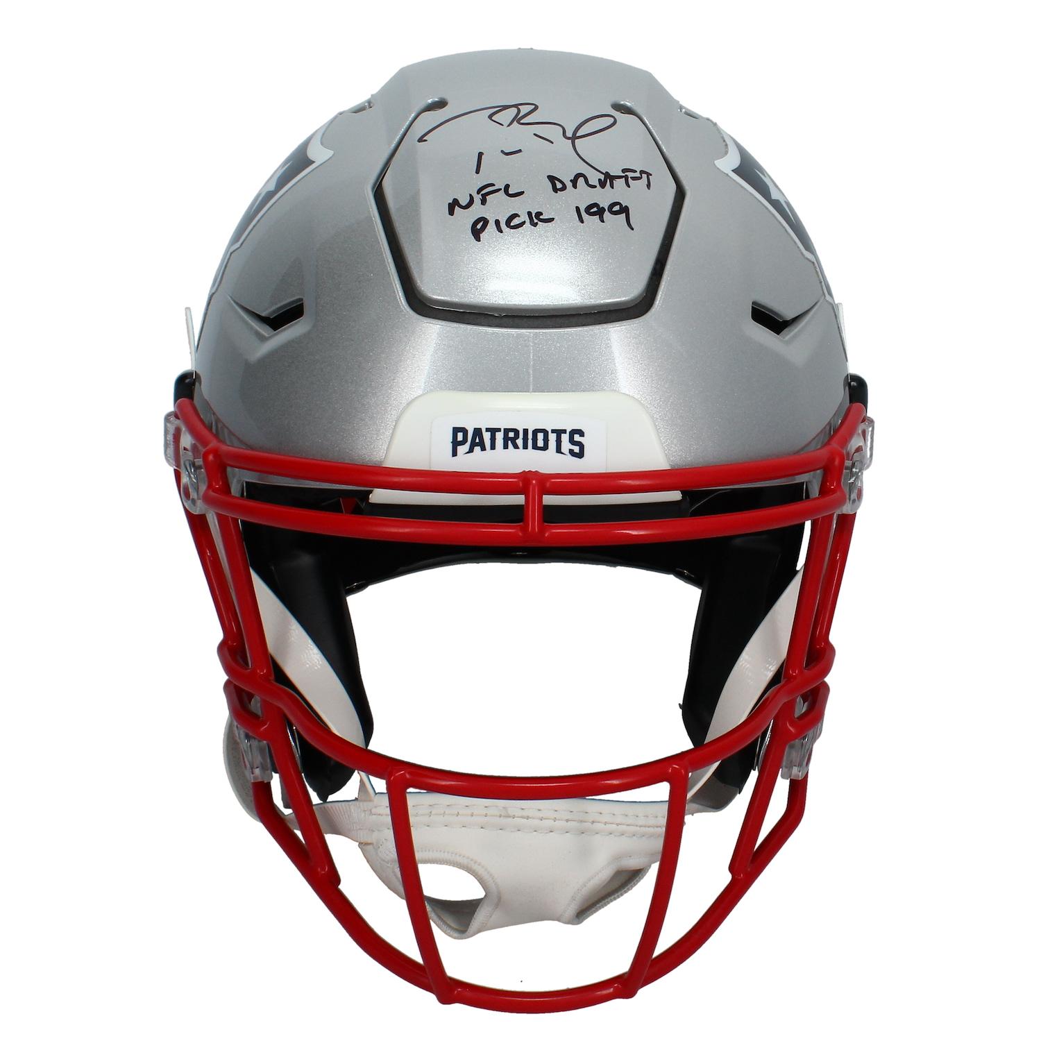 Tom Brady Signed Patriots LE Full-Size Authentic On-Field SpeedFlex Helmet Inscribed "NFL Draft Pick 199" (Fanatics) at PristineAuction.com Tom Brady Signed Patriots LE Full-Size Authentic On-Field SpeedFlex Helmet Inscribed "NFL Draft Pick 199" (Fanatics) at PristineAuction.com