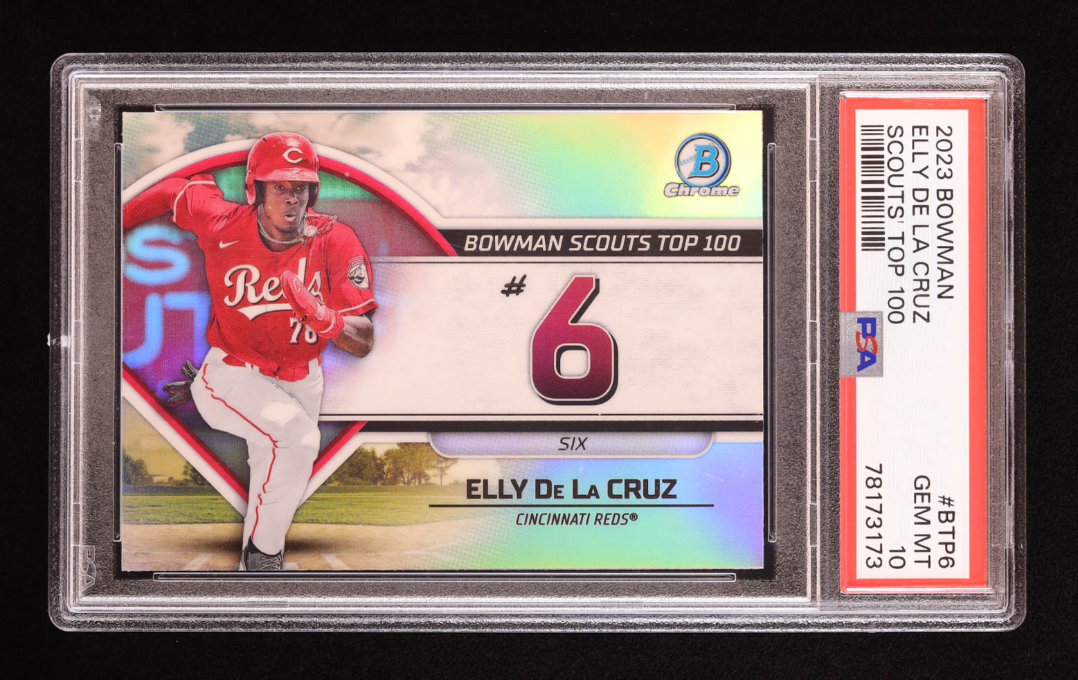 Elly De La Cruz 2023 Bowman Chrome Scouts Top 100 #BTP6 RC (PSA 10) at PristineAuction.com Elly De La Cruz 2023 Bowman Chrome Scouts Top 100 #BTP6 RC (PSA 10) at PristineAuction.com