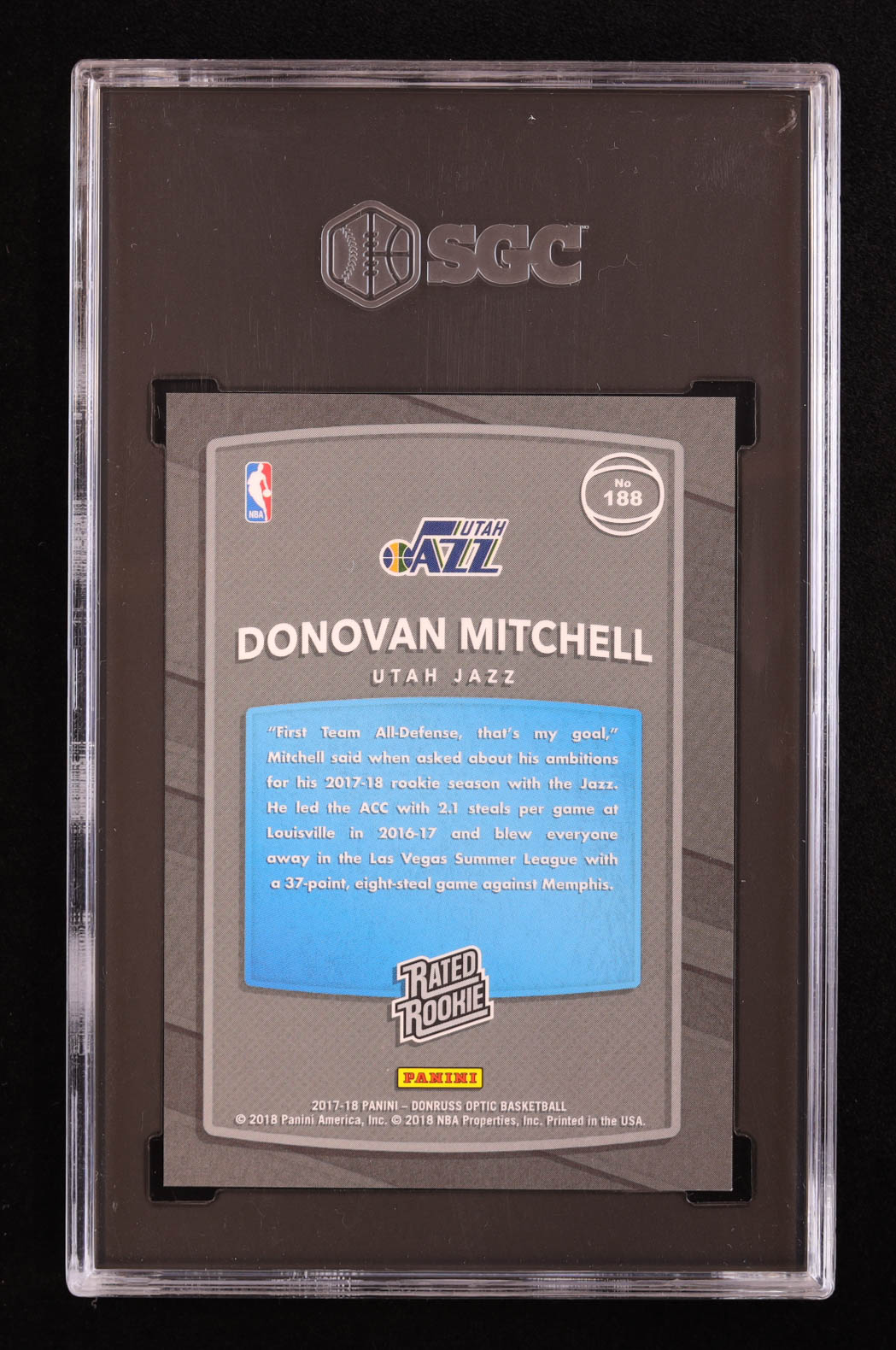 Donovan Mitchell 2017-18 Donruss Optic Shock #188 RR RC (SGC 9.5) at PristineAuction.com Donovan Mitchell 2017-18 Donruss Optic Shock #188 RR RC (SGC 9.5) at PristineAuction.com