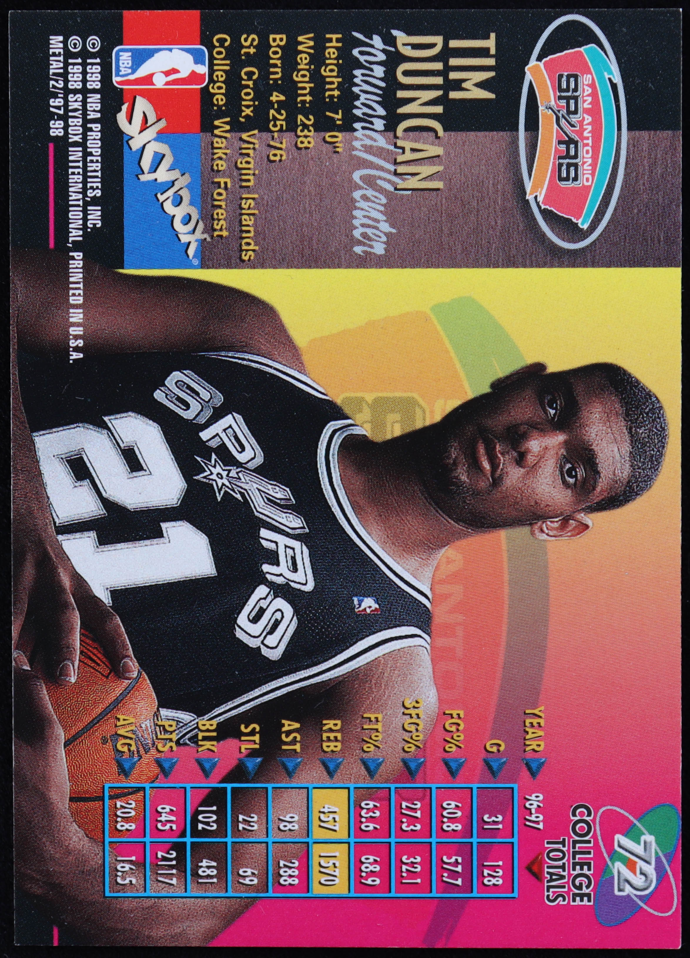 Tim Duncan 1997-98 Metal Universe Championship #72 RC at PristineAuction.com Tim Duncan 1997-98 Metal Universe Championship #72 RC at PristineAuction.com