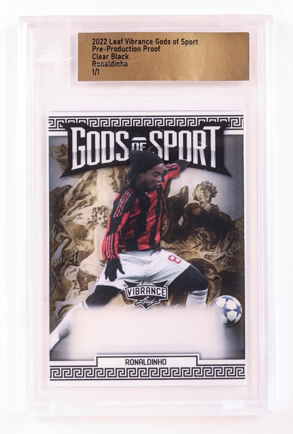 Ronaldinho 2022 Leaf Vibrance Gods of Sport Pre-Production Proof Clear Black #1/1 (Leaf) at PristineAuction.com Ronaldinho 2022 Leaf Vibrance Gods of Sport Pre-Production Proof Clear Black #1/1 (Leaf) at PristineAuction.com