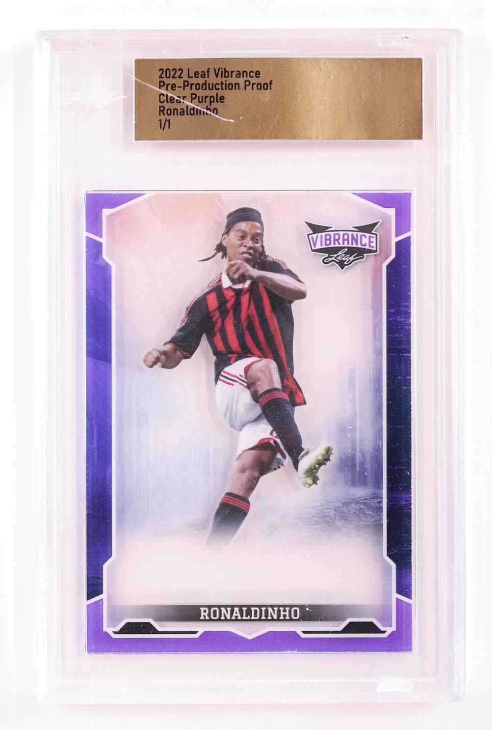 Ronaldinho 2022 Leaf Vibrance Pre-Production Proof Clear Purple #1/1 (Leaf) at PristineAuction.com Ronaldinho 2022 Leaf Vibrance Pre-Production Proof Clear Purple #1/1 (Leaf) at PristineAuction.com
