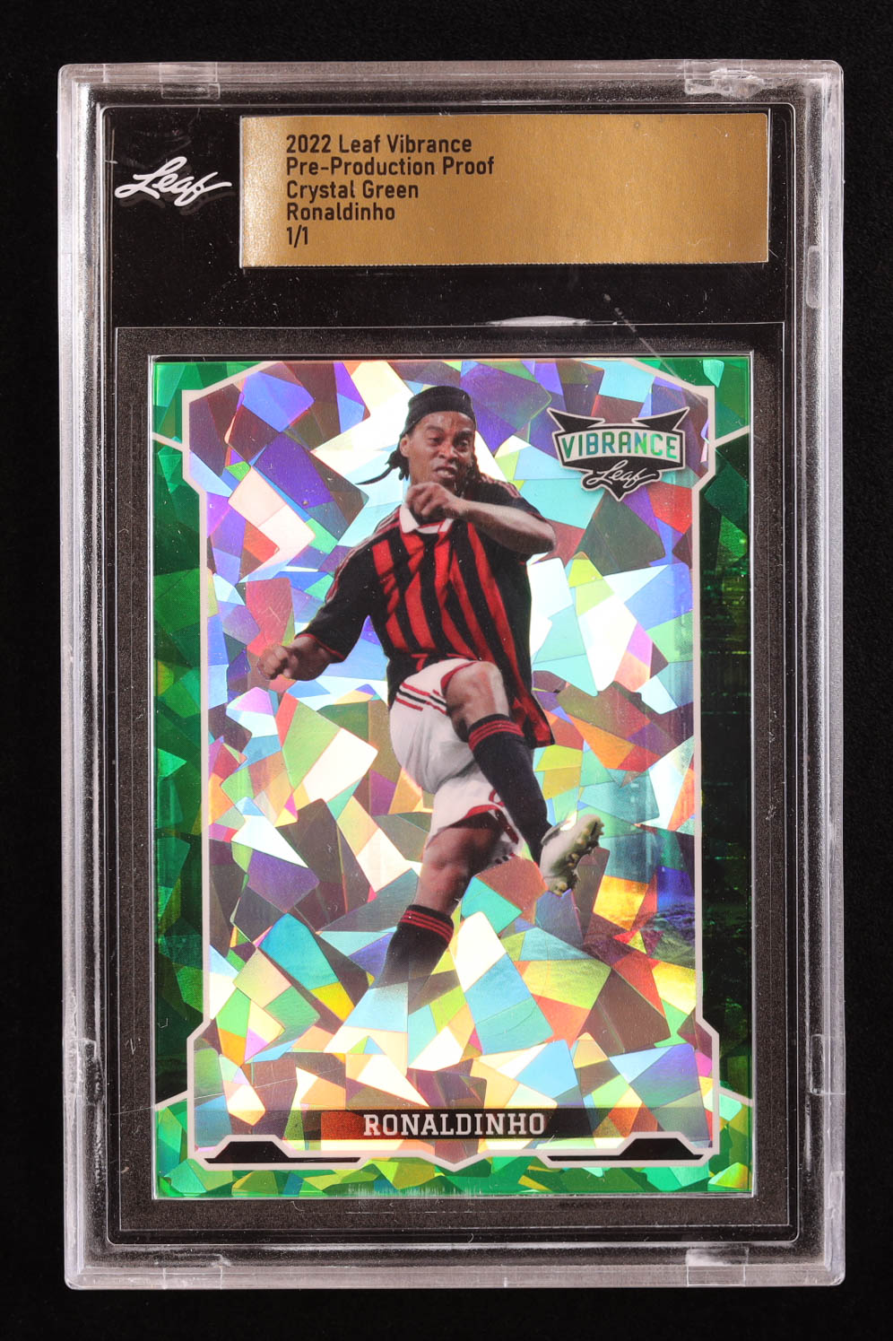 Ronaldinho 2022 Leaf Vibrance Pre-Production Proof Crystal Green #1/1 (Leaf) at PristineAuction.com Ronaldinho 2022 Leaf Vibrance Pre-Production Proof Crystal Green #1/1 (Leaf) at PristineAuction.com