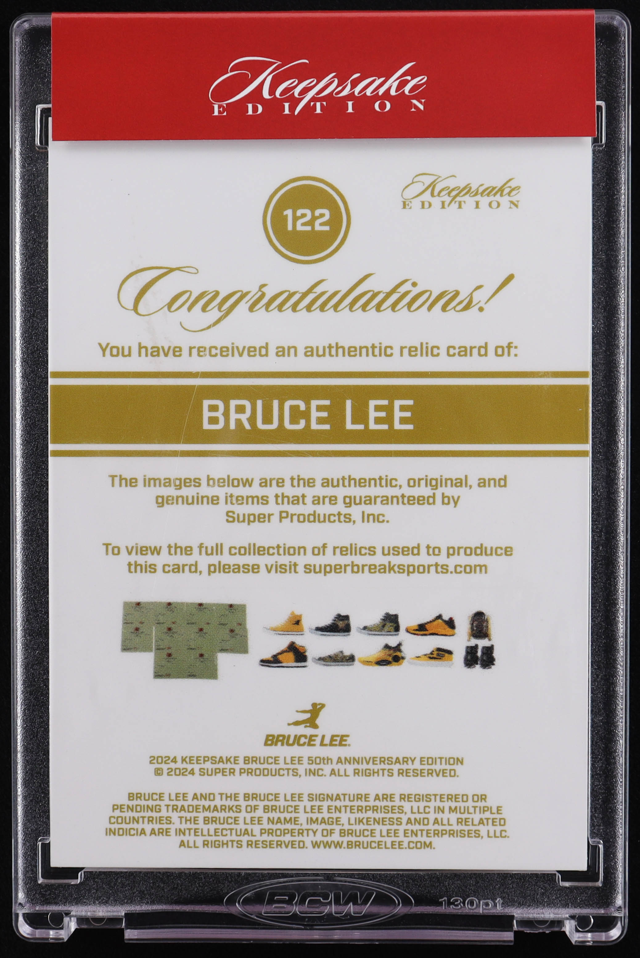 Bruce Lee 2024 Keepsake Bruce Lee 50th Anniversary Edition Laser Signapatch Silver Lava #122 #1/1 at PristineAuction.com Bruce Lee 2024 Keepsake Bruce Lee 50th Anniversary Edition Laser Signapatch Silver Lava #122 #1/1 at PristineAuction.com