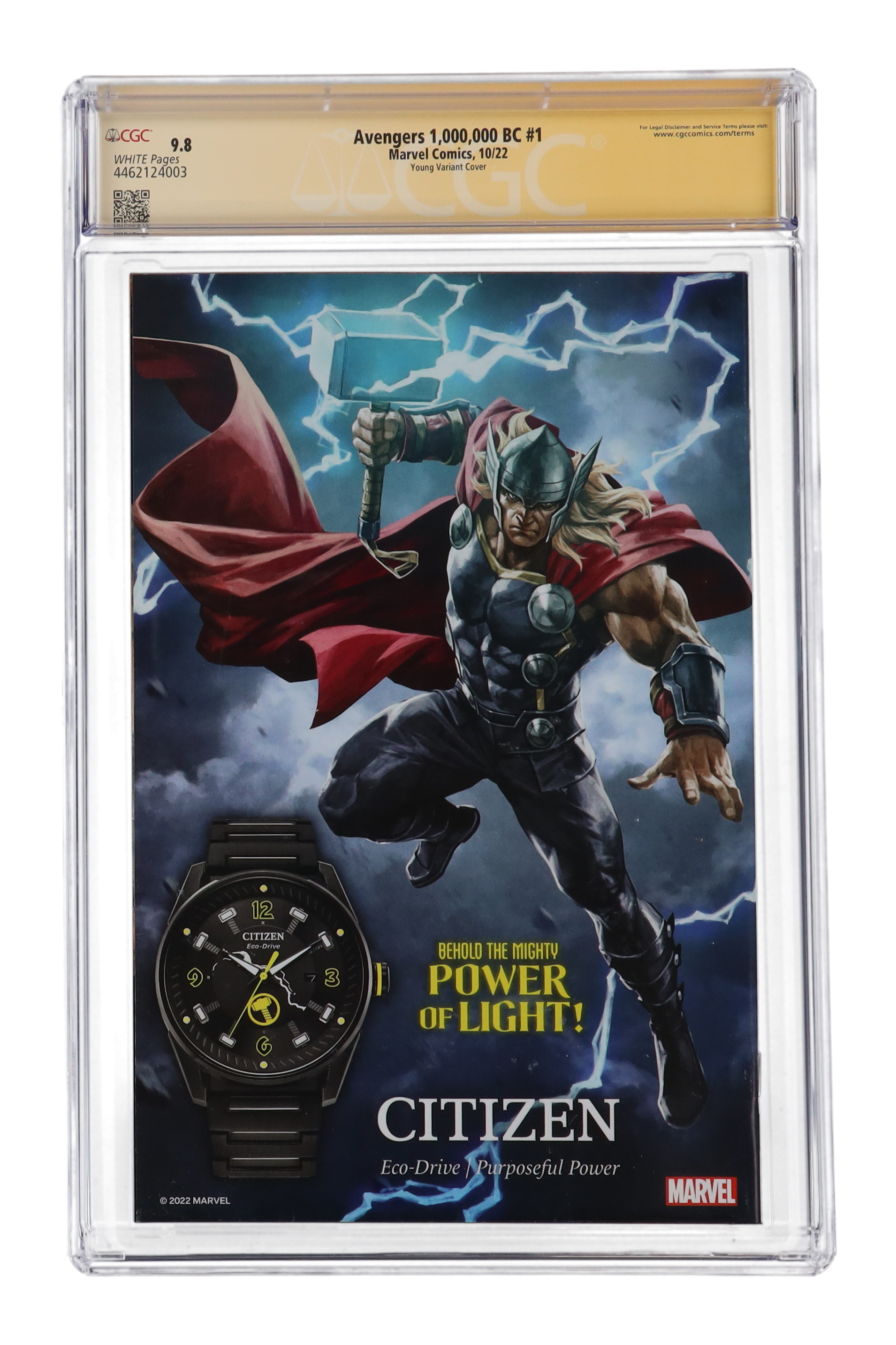 Skottie Young Signed 2022 "Avengers 1,000,000 BC" Issue #1 Marvel Comic Book (CGC 9.8) at PristineAuction.com Skottie Young Signed 2022 "Avengers 1,000,000 BC" Issue #1 Marvel Comic Book (CGC 9.8) at PristineAuction.com