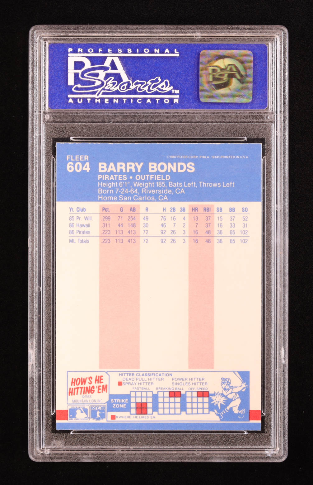 Barry Bonds 1987 Fleer #604 RC (PSA 9) at PristineAuction.com Barry Bonds 1987 Fleer #604 RC (PSA 9) at PristineAuction.com
