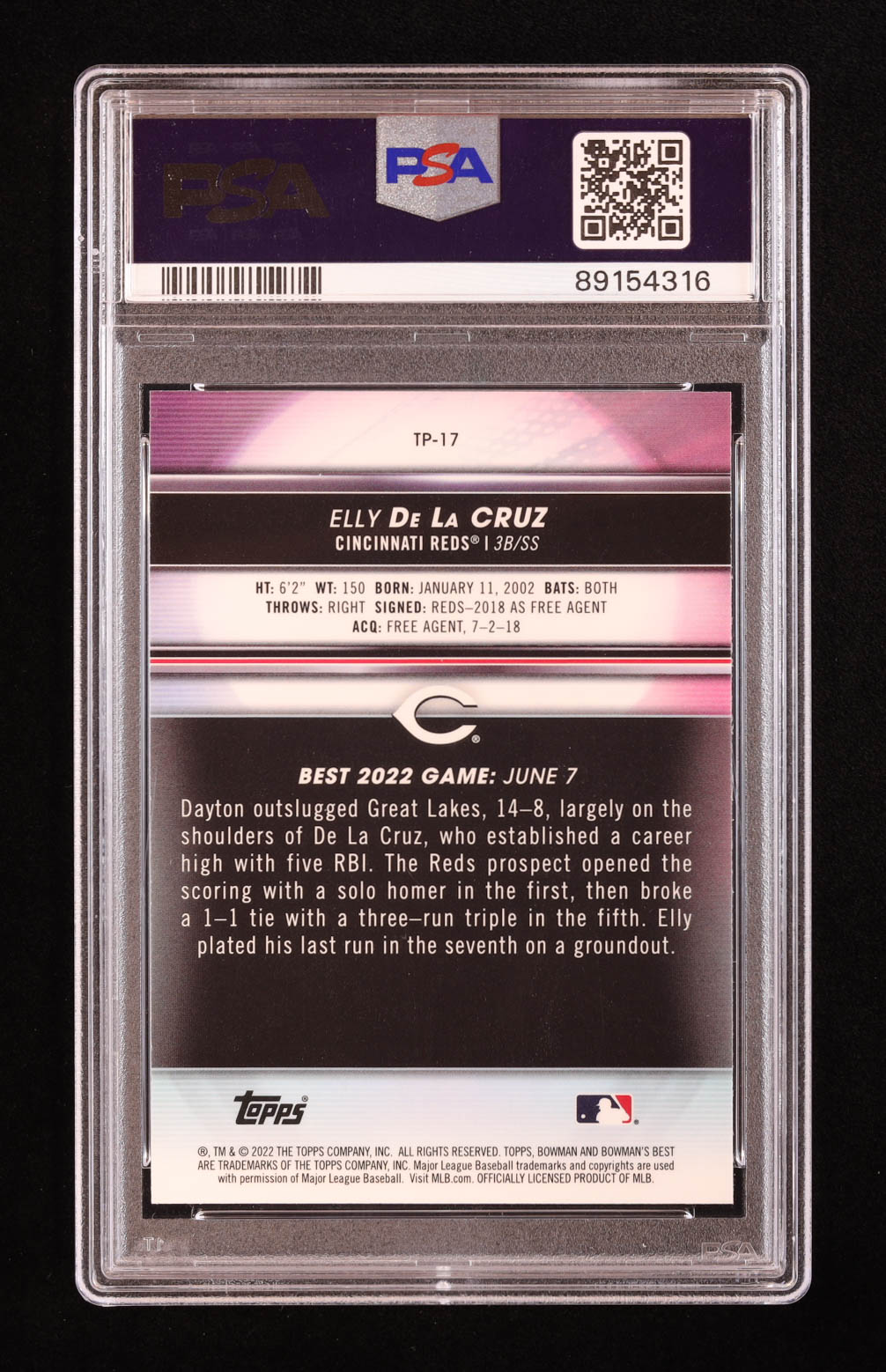 Elly De La Cruz 2022 Bowman's Best Top Prospects #TP17 RC (PSA 10) at PristineAuction.com Elly De La Cruz 2022 Bowman's Best Top Prospects #TP17 RC (PSA 10) at PristineAuction.com