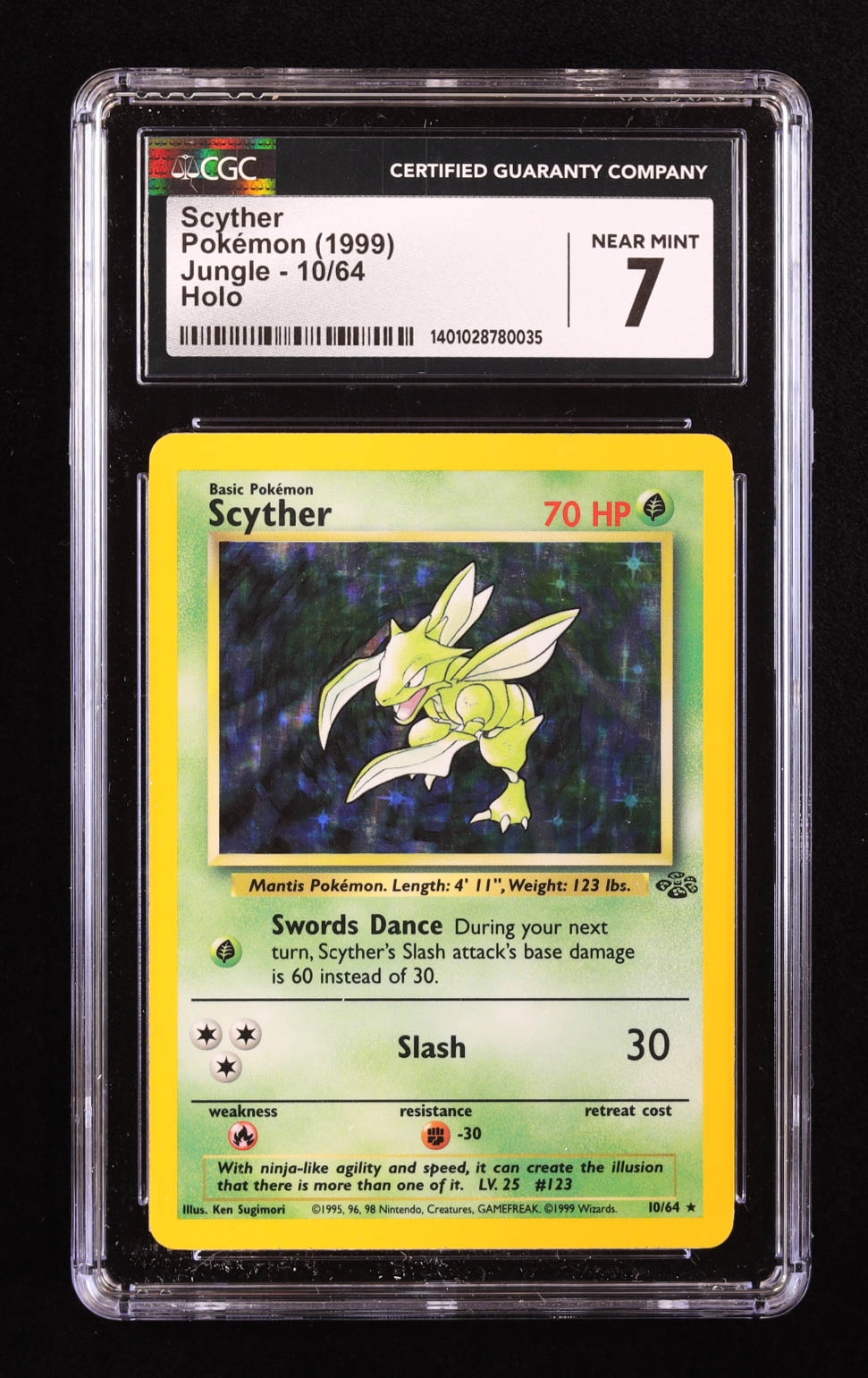 Scyther Pokemon 1999 Jungle #10 Holo (CGC 7) at PristineAuction.com Scyther Pokemon 1999 Jungle #10 Holo (CGC 7) at PristineAuction.com