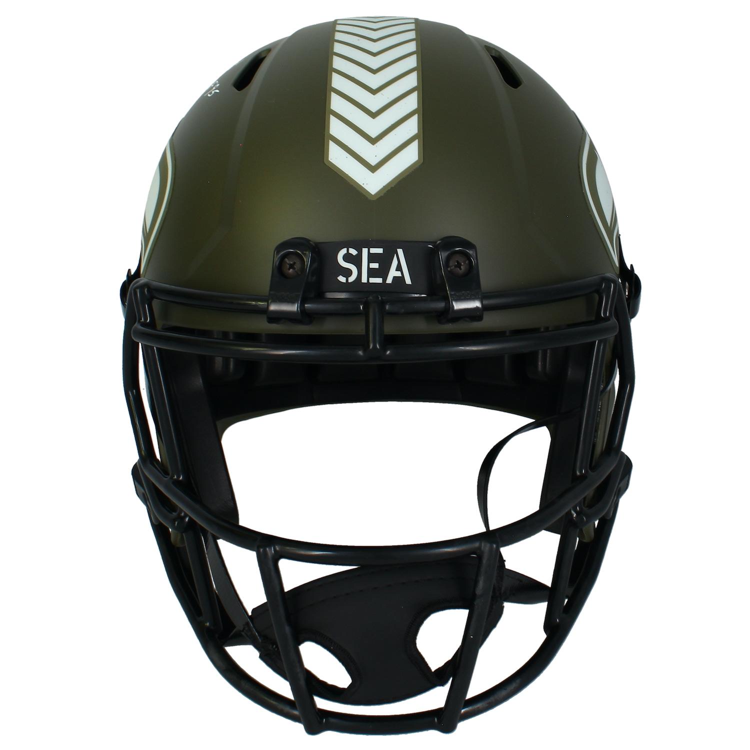 Steve Largent Signed Seahawks Full-Size Salute to Service Alternate Speed Helmet Inscribed "HOF 95" (Beckett) at PristineAuction.com Steve Largent Signed Seahawks Full-Size Salute to Service Alternate Speed Helmet Inscribed "HOF 95" (Beckett) at PristineAuction.com