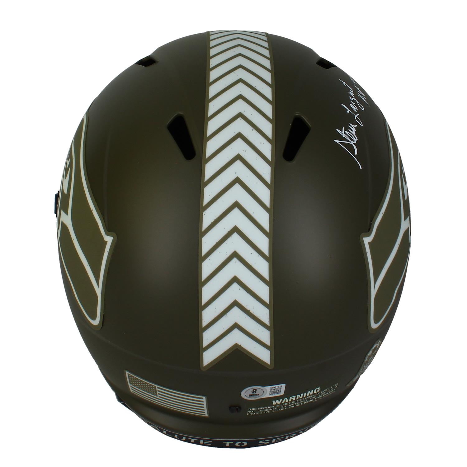 Steve Largent Signed Seahawks Full-Size Salute to Service Alternate Speed Helmet Inscribed "HOF 95" (Beckett) at PristineAuction.com Steve Largent Signed Seahawks Full-Size Salute to Service Alternate Speed Helmet Inscribed "HOF 95" (Beckett) at PristineAuction.com