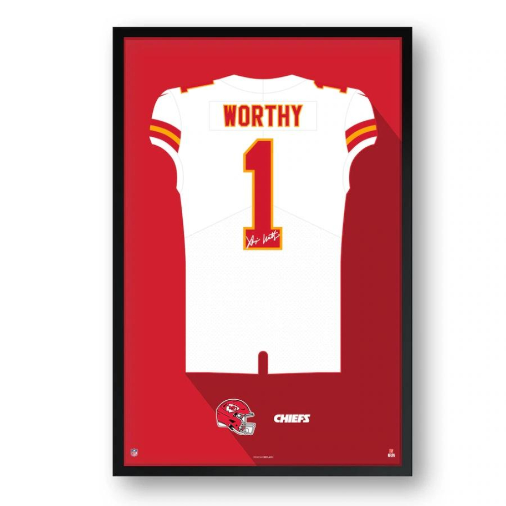 Xavier Worthy Chiefs Custom Framed Jersey Art Print Display at PristineAuction.com Xavier Worthy Chiefs Custom Framed Jersey Art Print Display at PristineAuction.com