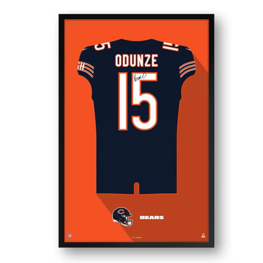 Rome Odunze Bears Custom Framed Jersey Art Print Display at PristineAuction.com Rome Odunze Bears Custom Framed Jersey Art Print Display at PristineAuction.com