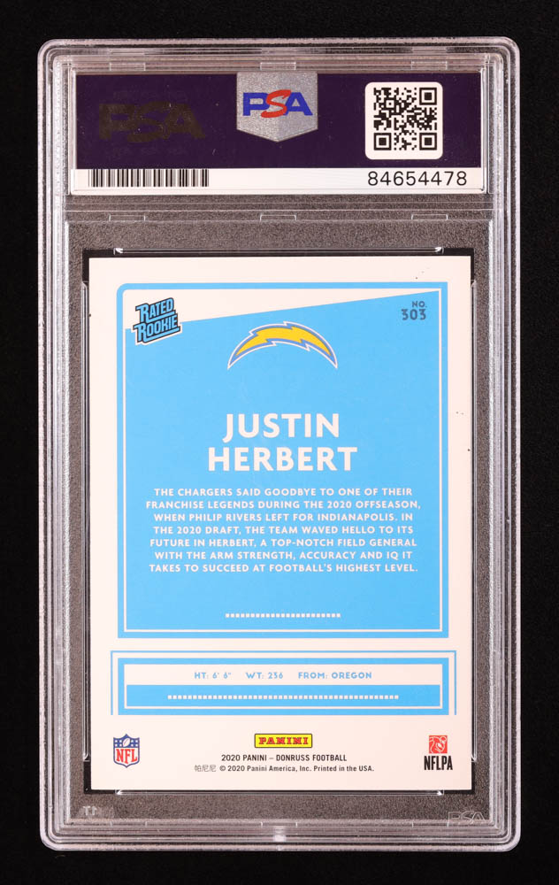 Justin Herbert Signed 2020 Donruss #303 RR RC (PSA | Auto 10) at PristineAuction.com Justin Herbert Signed 2020 Donruss #303 RR RC (PSA | Auto 10) at PristineAuction.com