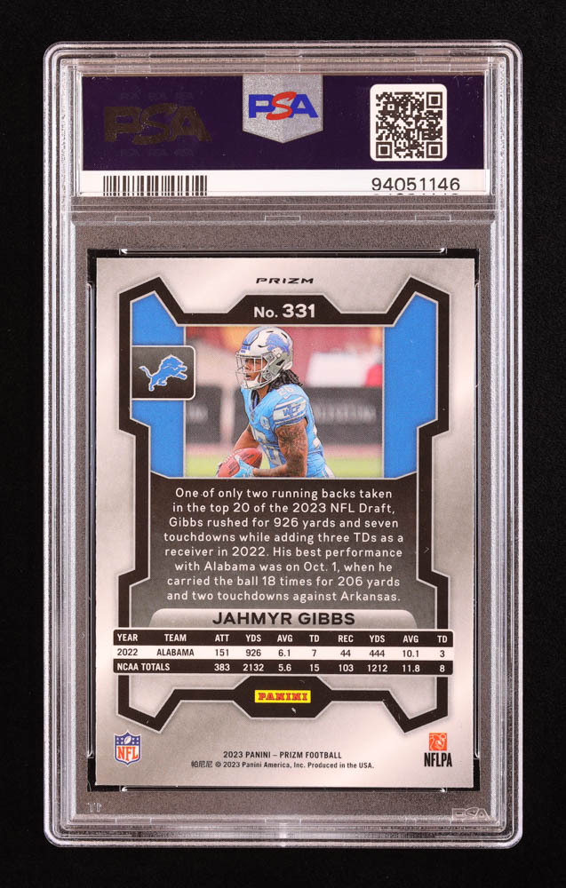 Jahmyr Gibbs 2023 Panini Prizm Prizms Green Wave #331 RC (PSA 10) at PristineAuction.com Jahmyr Gibbs 2023 Panini Prizm Prizms Green Wave #331 RC (PSA 10) at PristineAuction.com