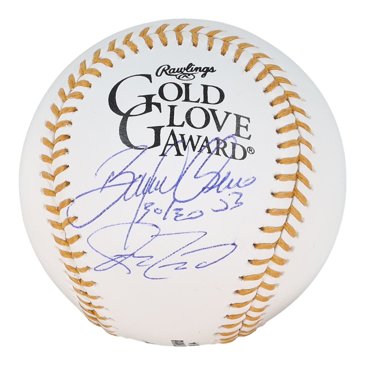 Bobby Abreu & Aaron Rowand Signed Gold Glove Award Logo Baseball Inscribed "30/30" (Beckett & JSA) at PristineAuction.com Bobby Abreu & Aaron Rowand Signed Gold Glove Award Logo Baseball Inscribed "30/30" (Beckett & JSA) at PristineAuction.com