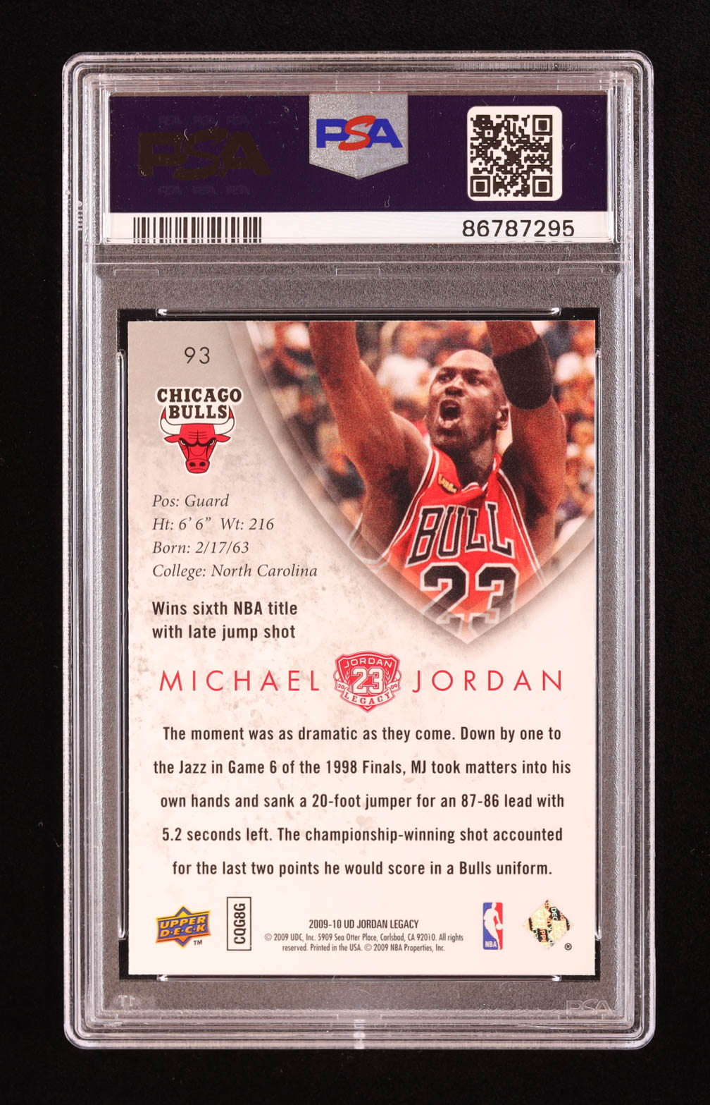 Michael Jordan 2009-10 Upper Deck Michael Jordan Legacy Collection Gold #93 (PSA 10) at PristineAuction.com Michael Jordan 2009-10 Upper Deck Michael Jordan Legacy Collection Gold #93 (PSA 10) at PristineAuction.com