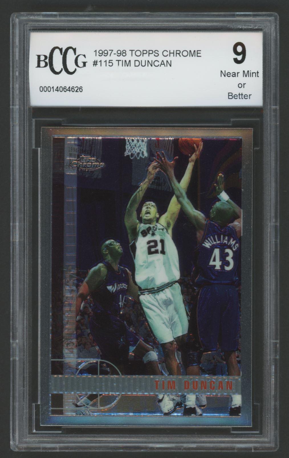 Tim Duncan 1997-98 Topps Chrome #115 RC (BCCG 9) at PristineAuction.com Tim Duncan 1997-98 Topps Chrome #115 RC (BCCG 9) at PristineAuction.com