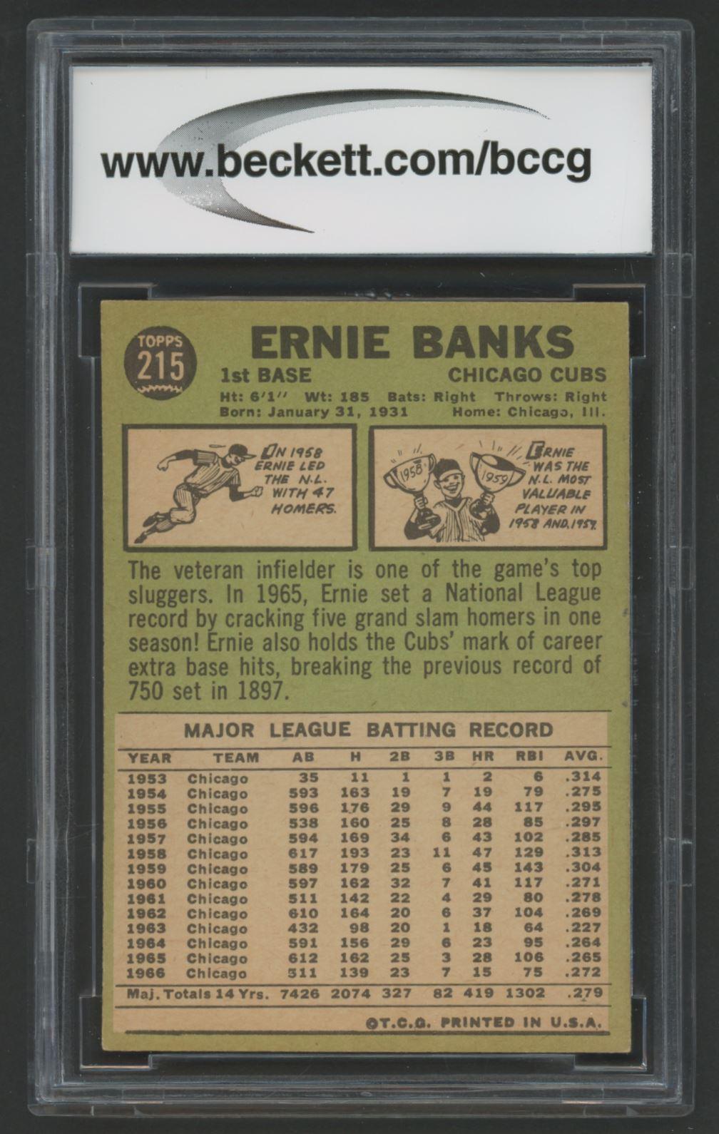 Ernie Banks 1967 Topps #215 (BCCG 9) at PristineAuction.com Ernie Banks 1967 Topps #215 (BCCG 9) at PristineAuction.com