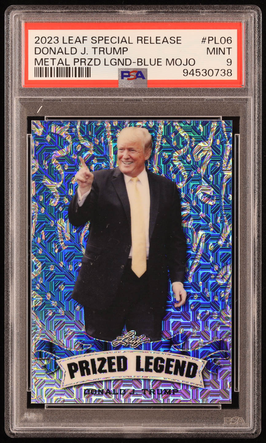 Donald J. Trump 2023 Leaf Metal Special Release Prized Legend Mojo Blue #PL06 #11/20 (PSA 9) at PristineAuction.com Donald J. Trump 2023 Leaf Metal Special Release Prized Legend Mojo Blue #PL06 #11/20 (PSA 9) at PristineAuction.com