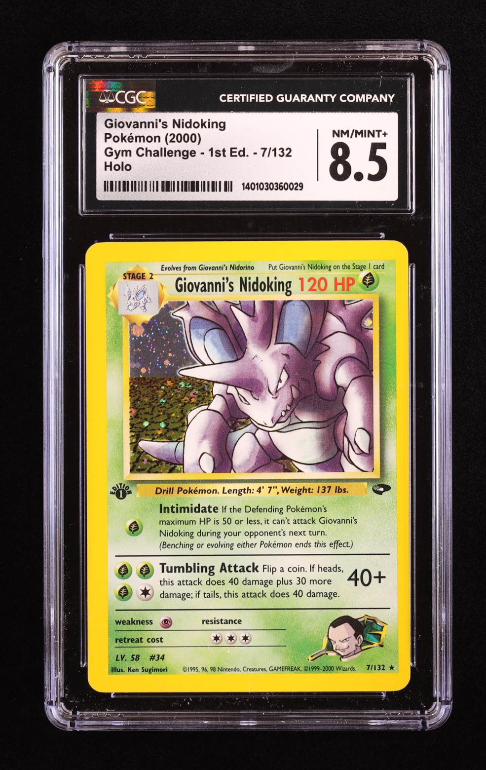 Giovanni's Nidoking 2000 Pokemon Gym Challenge 1st Edition #7 Holo (CGC 8.5) at PristineAuction.com Giovanni's Nidoking 2000 Pokemon Gym Challenge 1st Edition #7 Holo (CGC 8.5) at PristineAuction.com