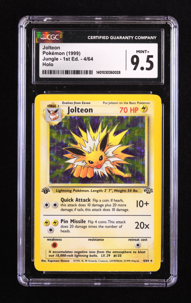 Jolteon 1999 Pokemon Jungle 1st Edition 4 Holo CGC 9 5 Pristine Jolteon 1999 Pokemon Jungle 1st Edition 4 Holo CGC 9 5 Pristine