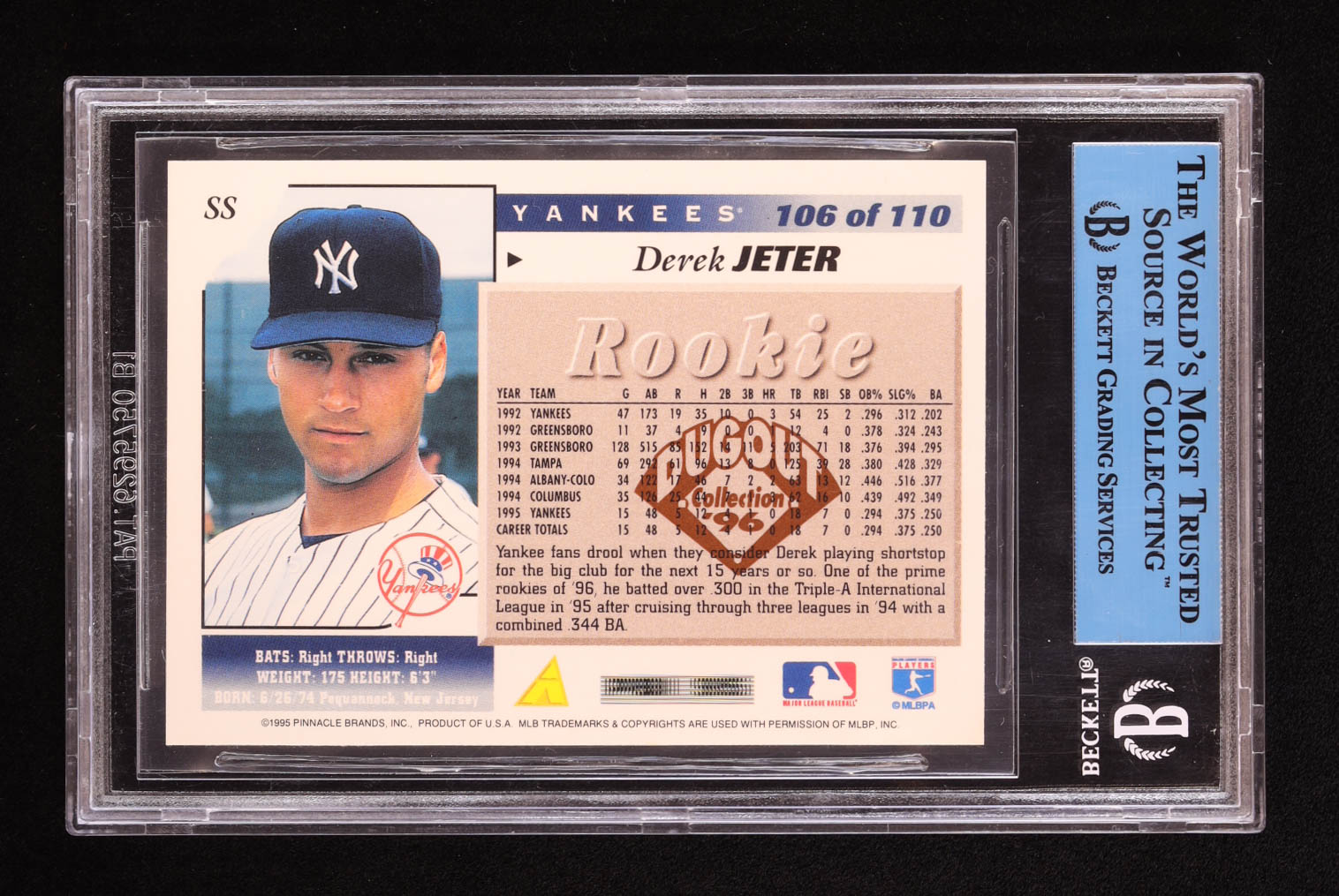 Derek Jeter Signed 1996 Score Dugout Collection #A106 RC (BGS) at PristineAuction.com Derek Jeter Signed 1996 Score Dugout Collection #A106 RC (BGS) at PristineAuction.com