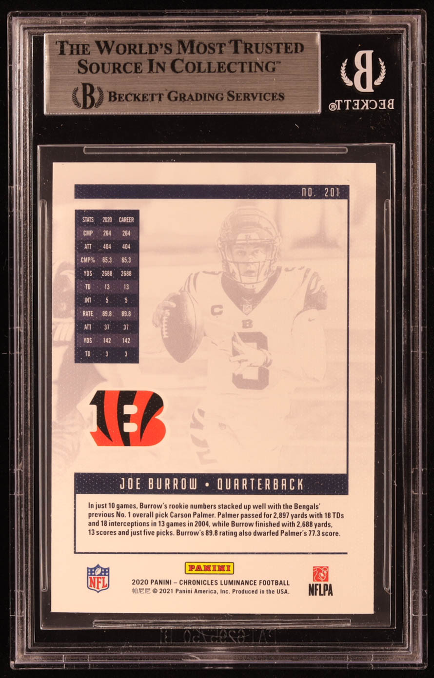Joe Burrow 2020 Panini Luminance Teal #201 RC / CHRONICLES (BGS 9) at PristineAuction.com Joe Burrow 2020 Panini Luminance Teal #201 RC / CHRONICLES (BGS 9) at PristineAuction.com