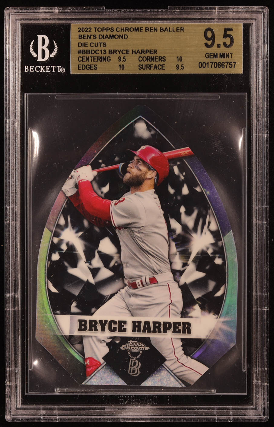 Bryce Harper 2022 Topps Chrome Ben Baller Ben's Diamond Die Cuts #BBDC13 (BGS 9.5) at PristineAuction.com Bryce Harper 2022 Topps Chrome Ben Baller Ben's Diamond Die Cuts #BBDC13 (BGS 9.5) at PristineAuction.com