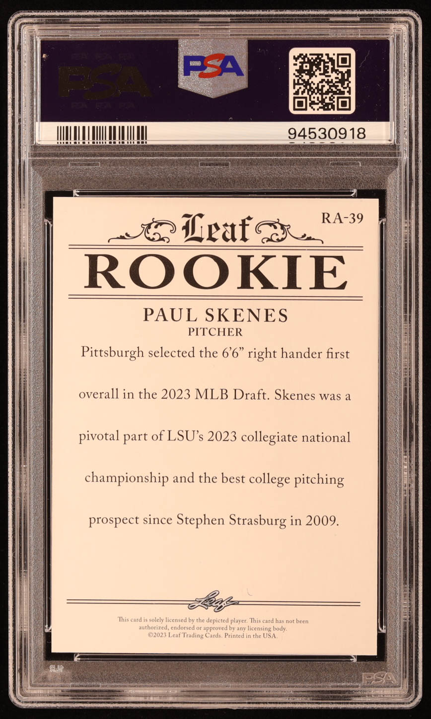Paul Skenes 2023 Leaf Special Release Rookie Achievement #RA39 RC (PSA 10) at PristineAuction.com Paul Skenes 2023 Leaf Special Release Rookie Achievement #RA39 RC (PSA 10) at PristineAuction.com
