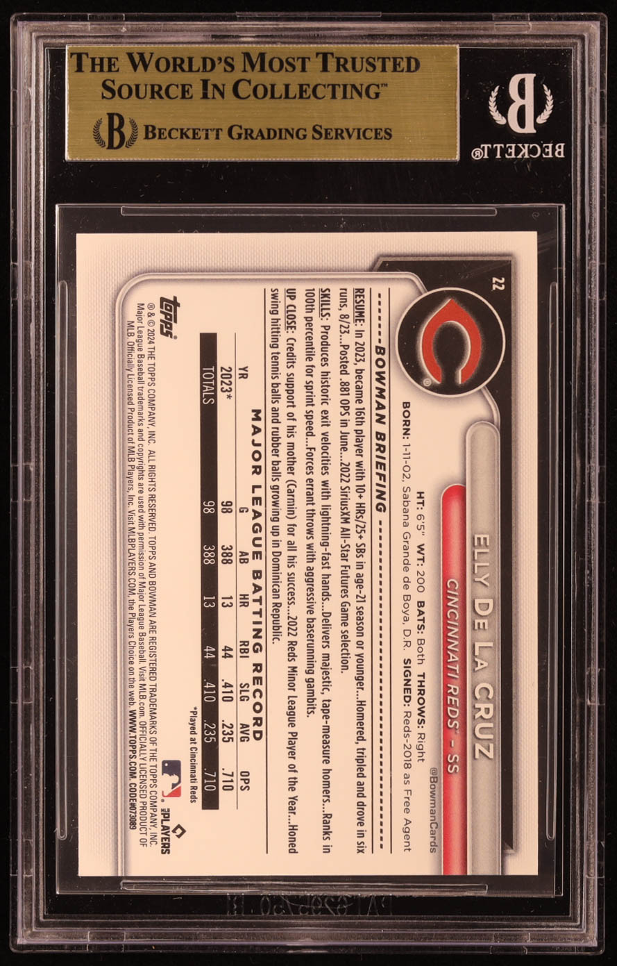 Elly De La Cruz 2024 Bowman #22 RC (BGS 9.5) at PristineAuction.com Elly De La Cruz 2024 Bowman #22 RC (BGS 9.5) at PristineAuction.com