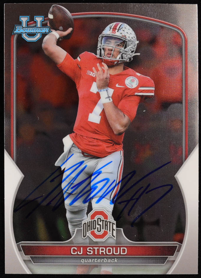CJ Stroud Signed 2022 Bowman Chrome University #100 RC (PSA) at PristineAuction.com CJ Stroud Signed 2022 Bowman Chrome University #100 RC (PSA) at PristineAuction.com