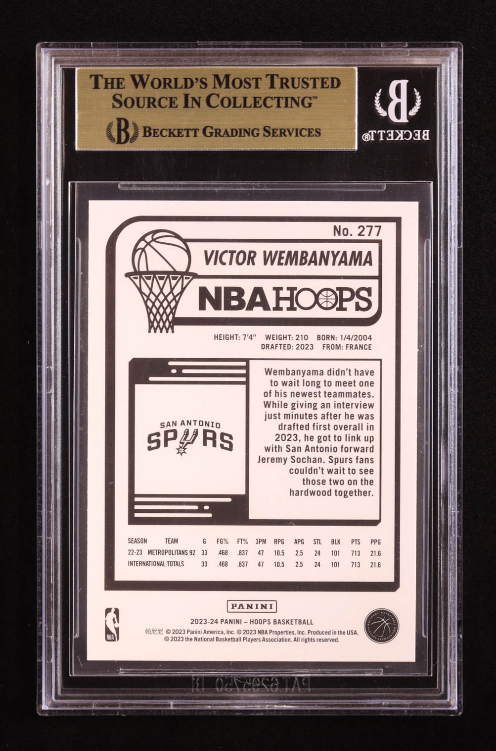 Victor Wembanyama 2023-24 Hoops Winter #277 RC (BGS 9.5) at PristineAuction.com Victor Wembanyama 2023-24 Hoops Winter #277 RC (BGS 9.5) at PristineAuction.com