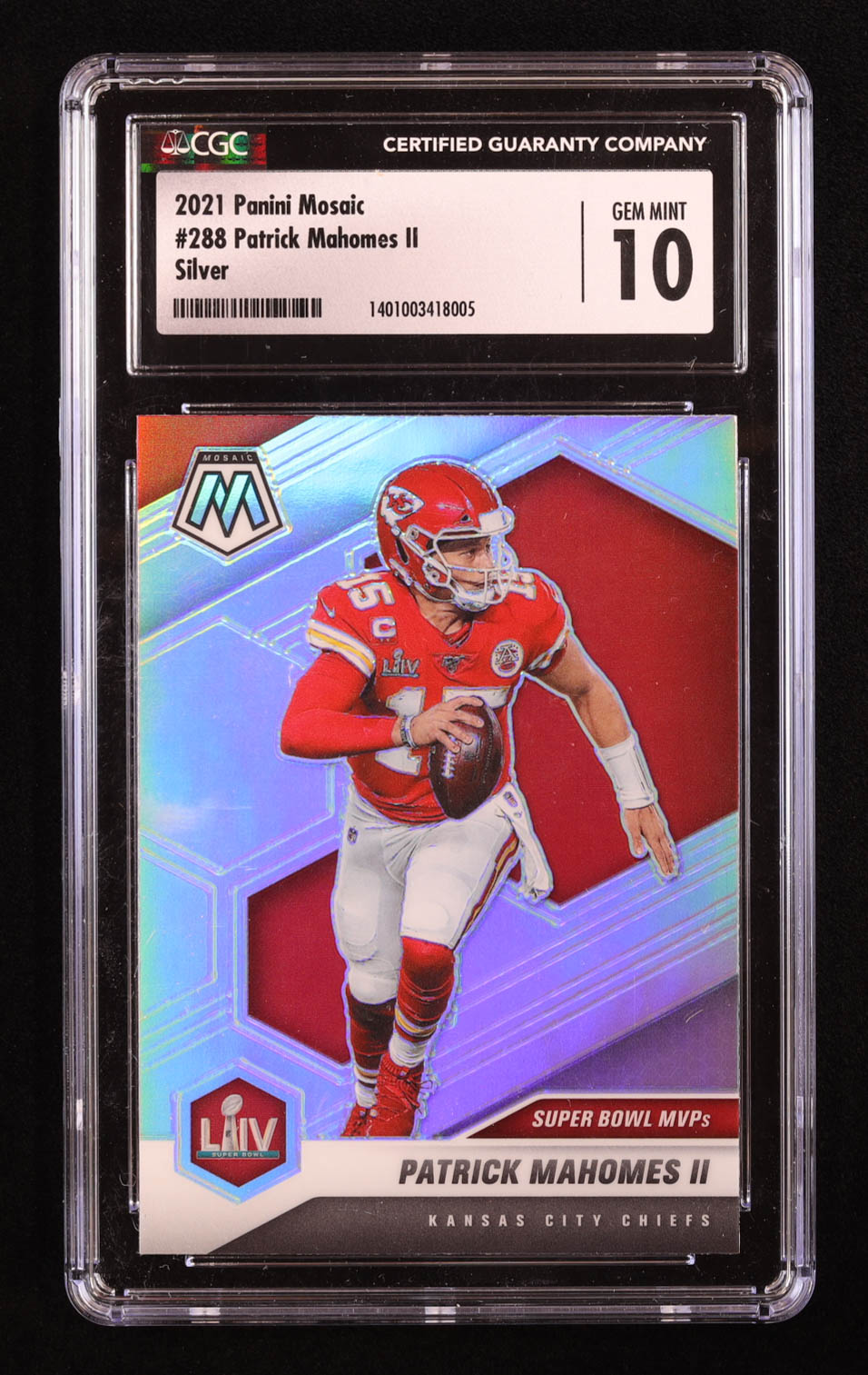 Patrick Mahomes II 2021 Panini Mosaic Silver #288 MVP (CGC 10) at PristineAuction.com Patrick Mahomes II 2021 Panini Mosaic Silver #288 MVP (CGC 10) at PristineAuction.com