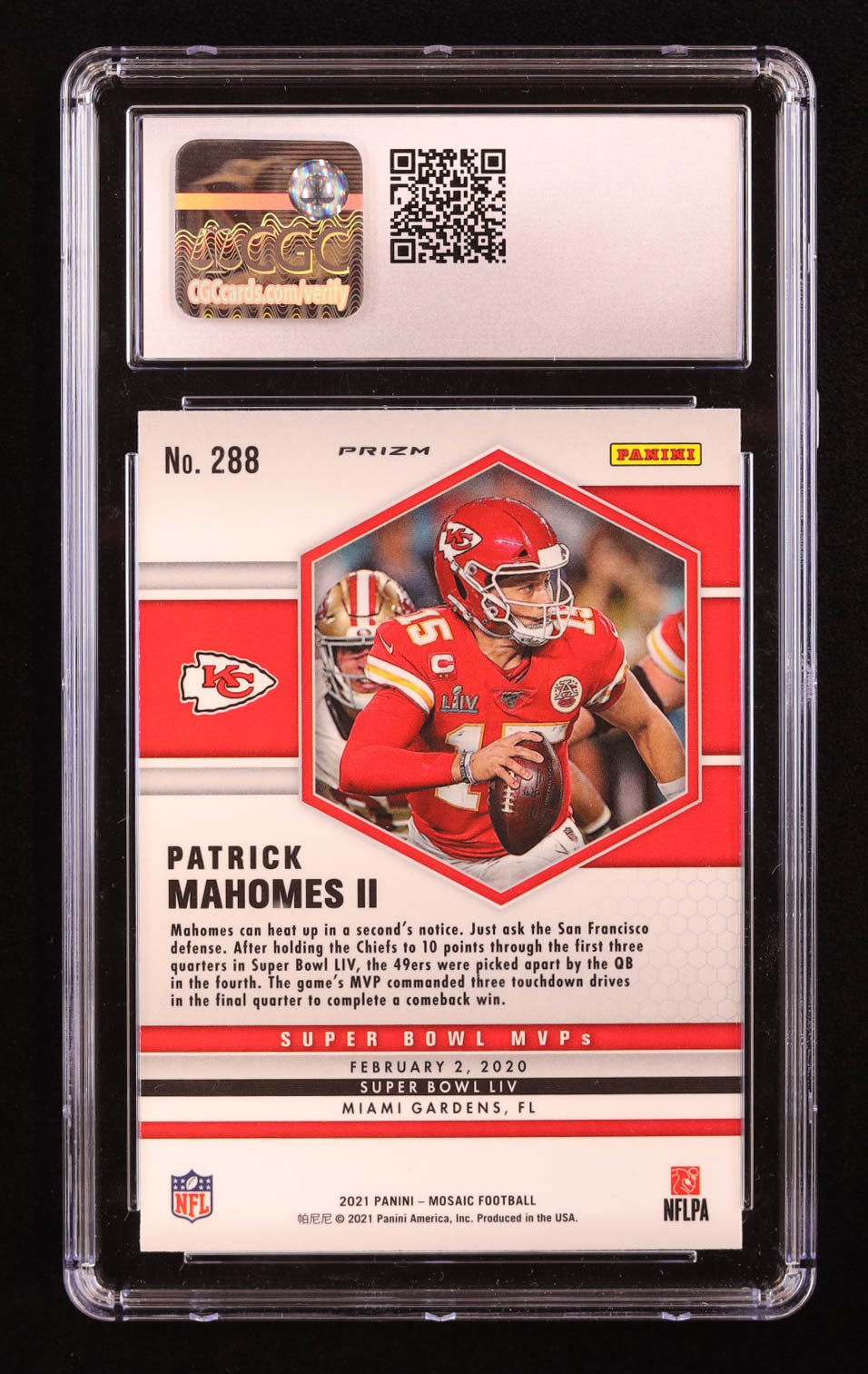 Patrick Mahomes II 2021 Panini Mosaic Silver #288 MVP (CGC 10) at PristineAuction.com Patrick Mahomes II 2021 Panini Mosaic Silver #288 MVP (CGC 10) at PristineAuction.com