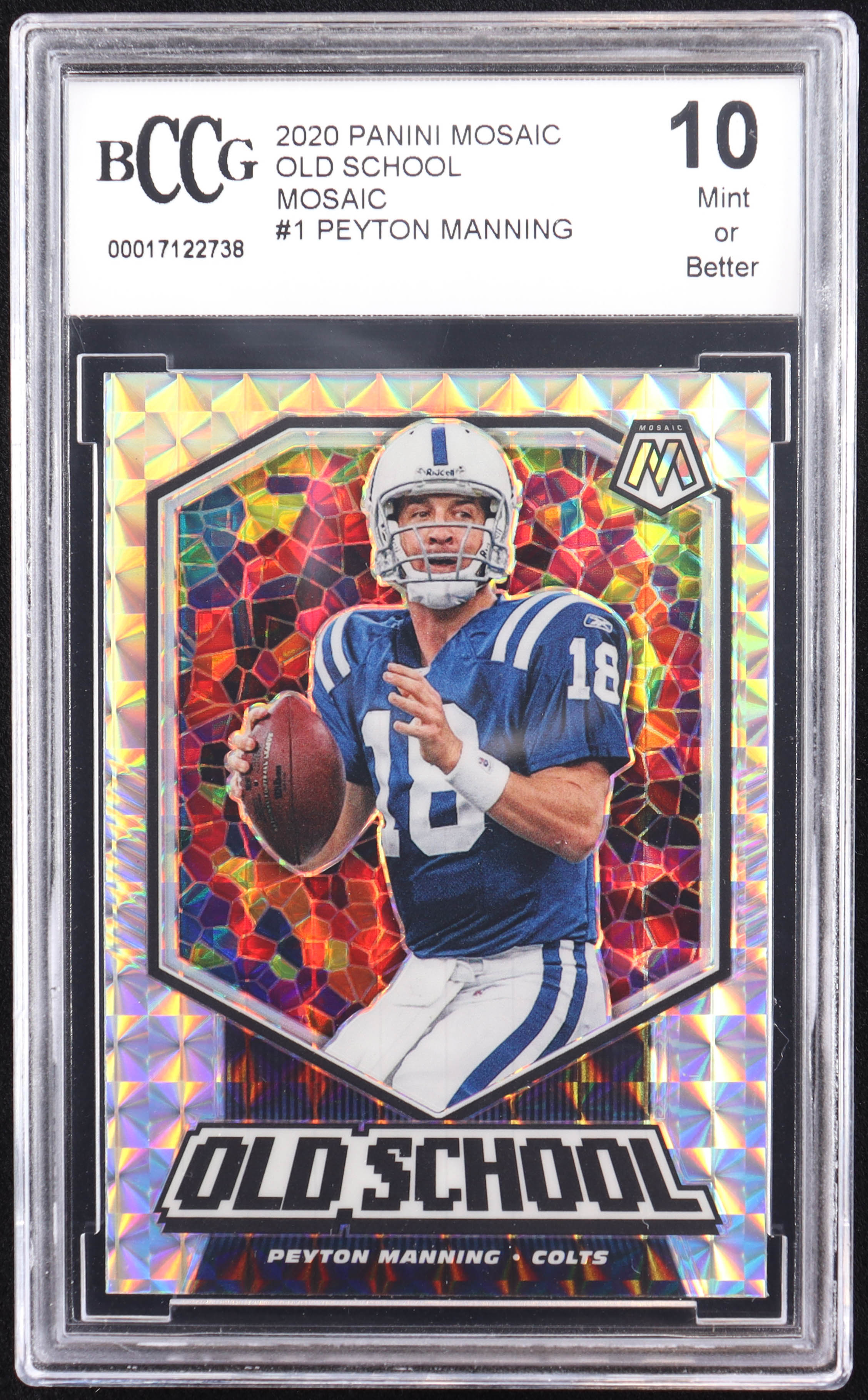 Peyton Manning 2020 Panini Mosaic Old School Mosaic #1 (BCCG 10) at PristineAuction.com Peyton Manning 2020 Panini Mosaic Old School Mosaic #1 (BCCG 10) at PristineAuction.com