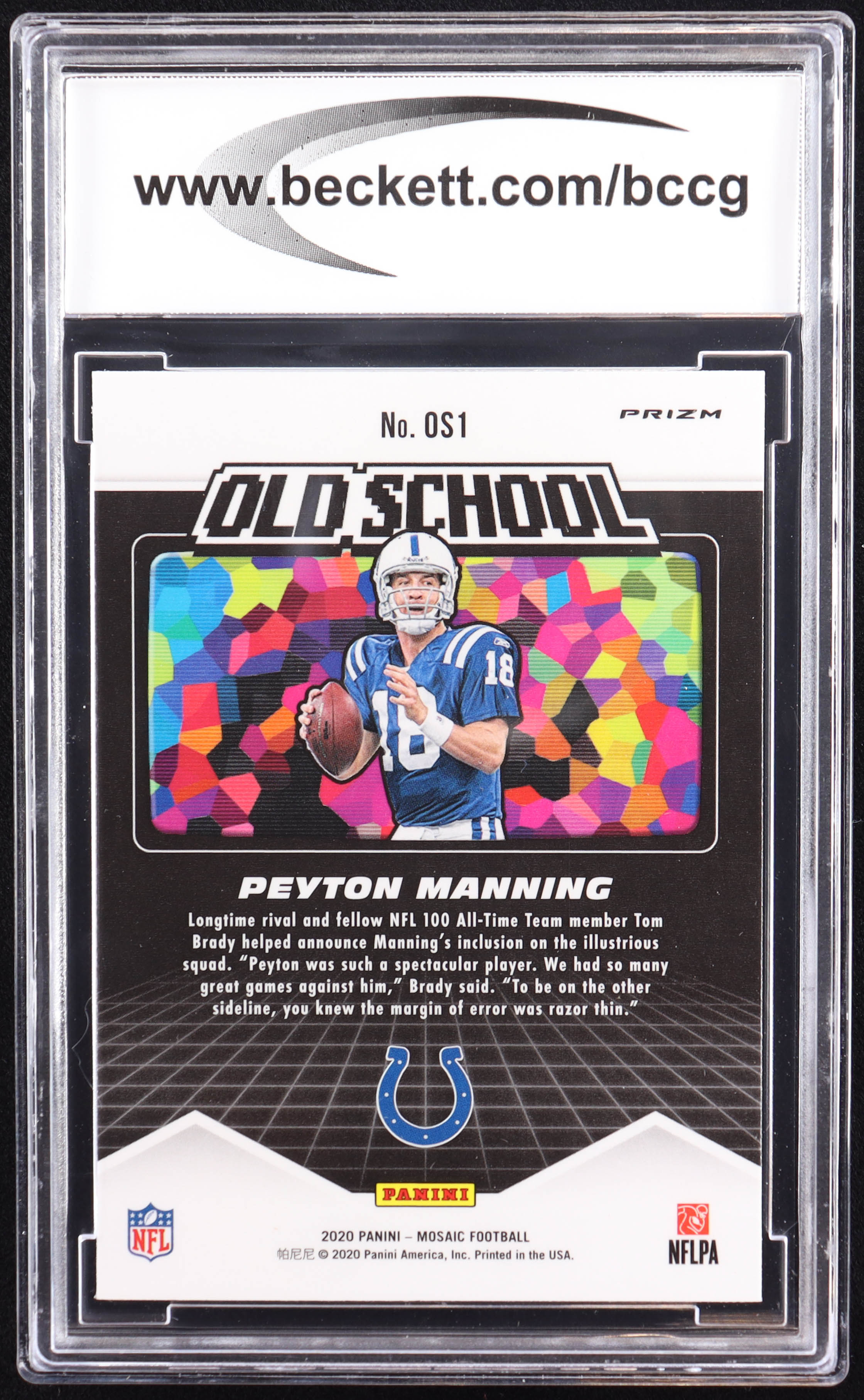 Peyton Manning 2020 Panini Mosaic Old School Mosaic #1 (BCCG 10) at PristineAuction.com Peyton Manning 2020 Panini Mosaic Old School Mosaic #1 (BCCG 10) at PristineAuction.com