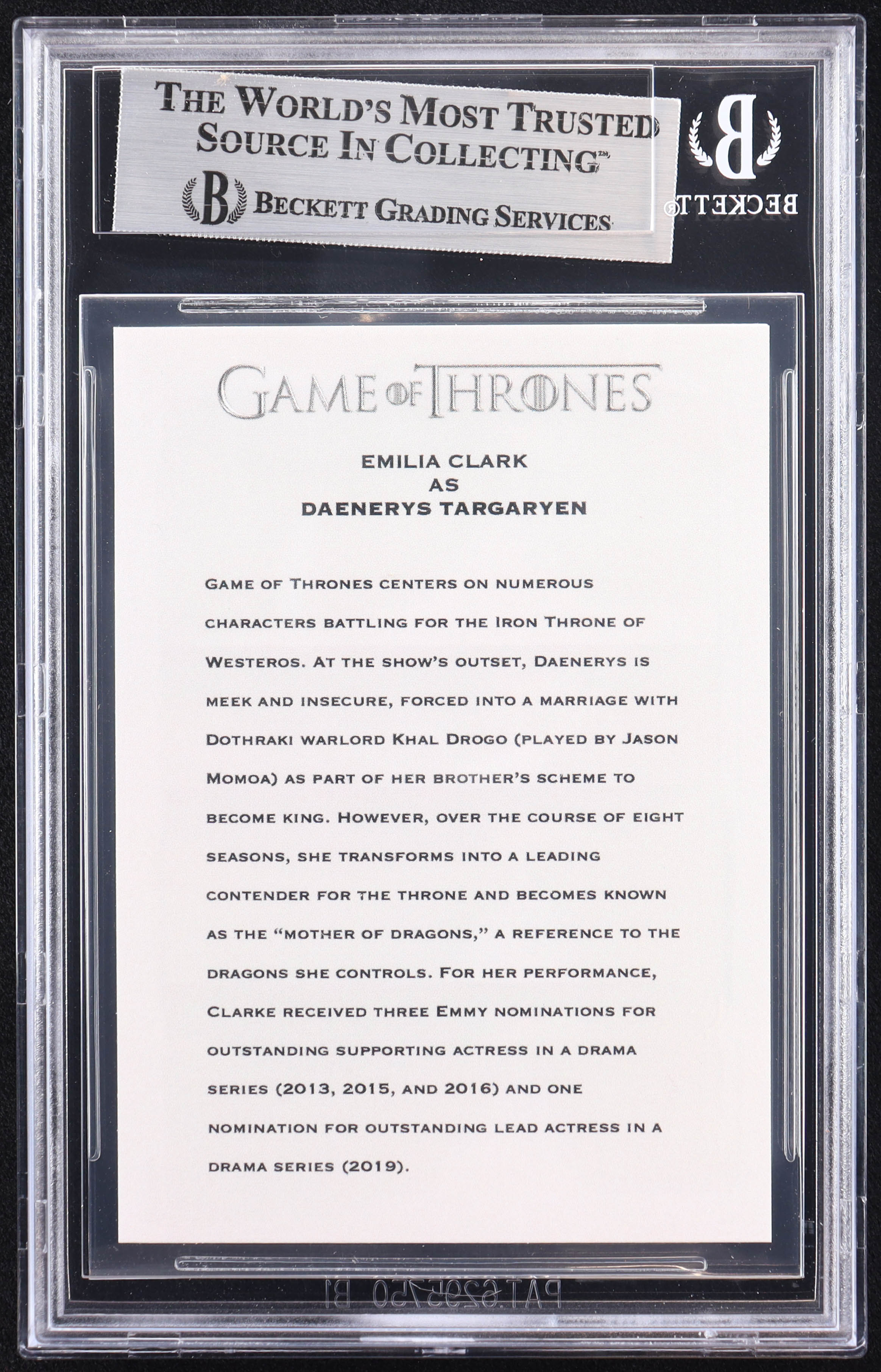 Emilia Clarke Signed "Game of Thrones" Custom Trading Card (BGS) at PristineAuction.com Emilia Clarke Signed "Game of Thrones" Custom Trading Card (BGS) at PristineAuction.com