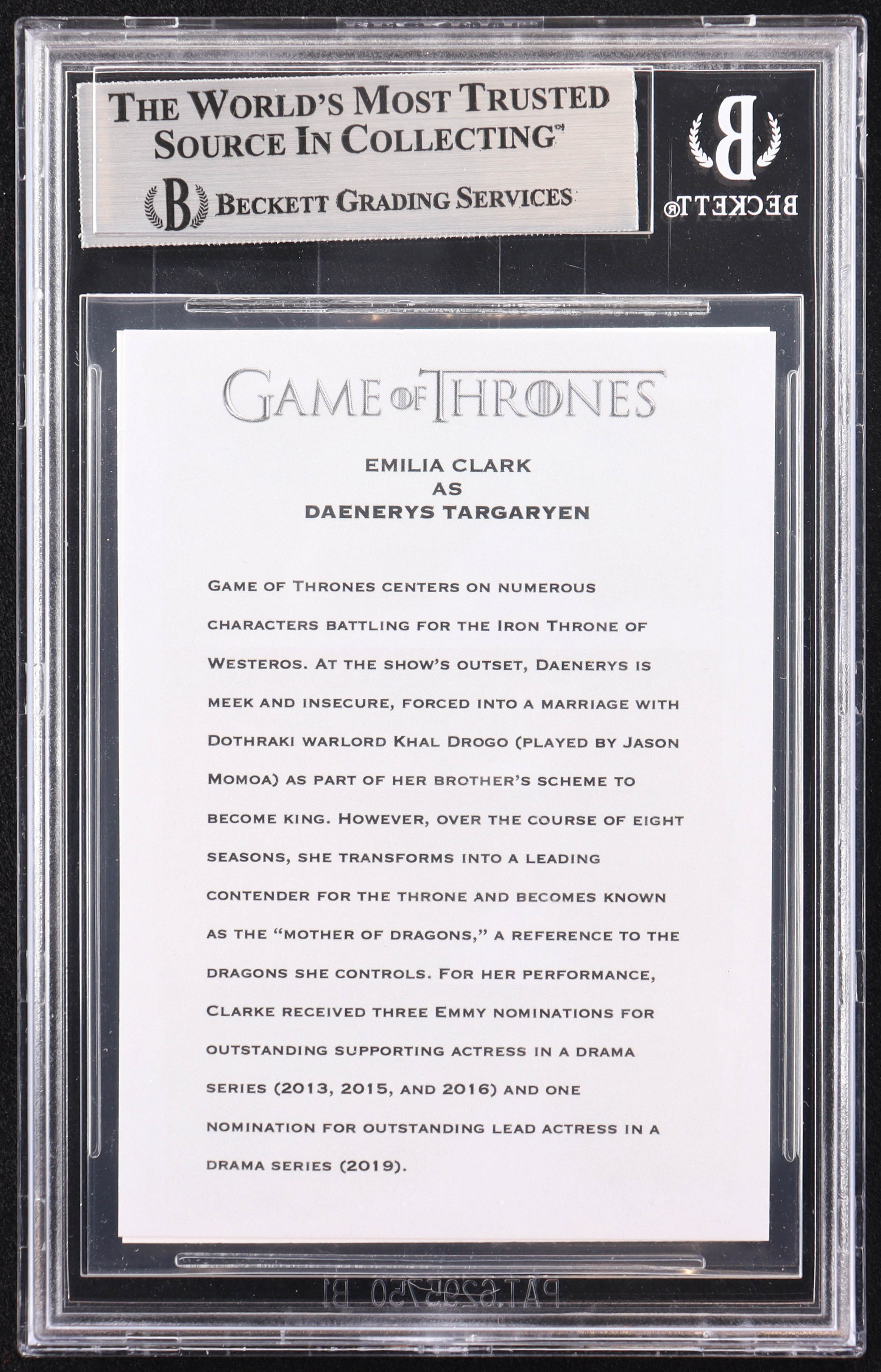 Emilia Clarke Signed "Game of Thrones" Custom Trading Card (BGS) at PristineAuction.com Emilia Clarke Signed "Game of Thrones" Custom Trading Card (BGS) at PristineAuction.com